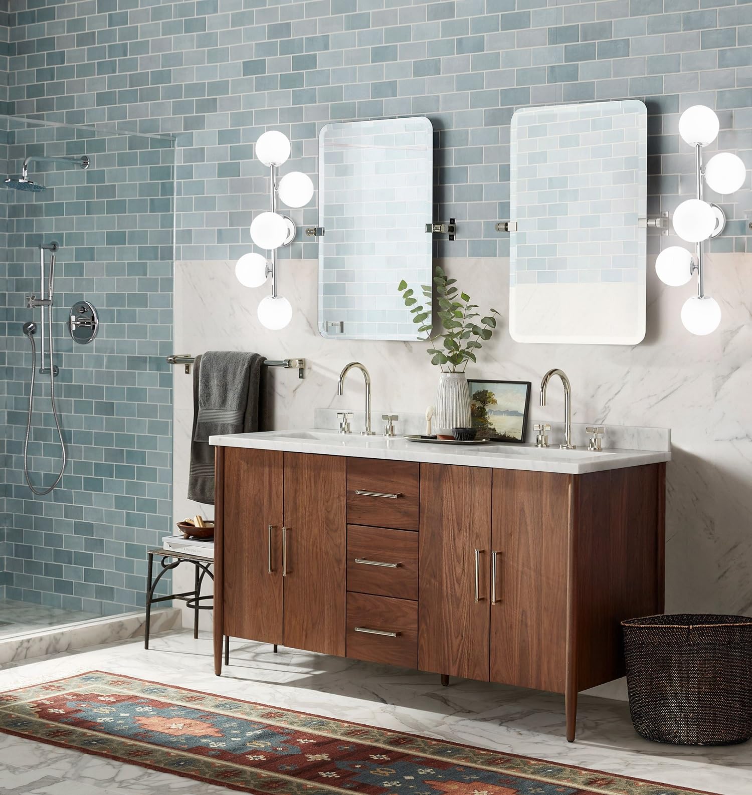 artmoonlight Bathroom Vanity Lights 5-Light Mid Century Modern Chrome Frosted Milk Glass Wall Sconces Model SP012A1-CH