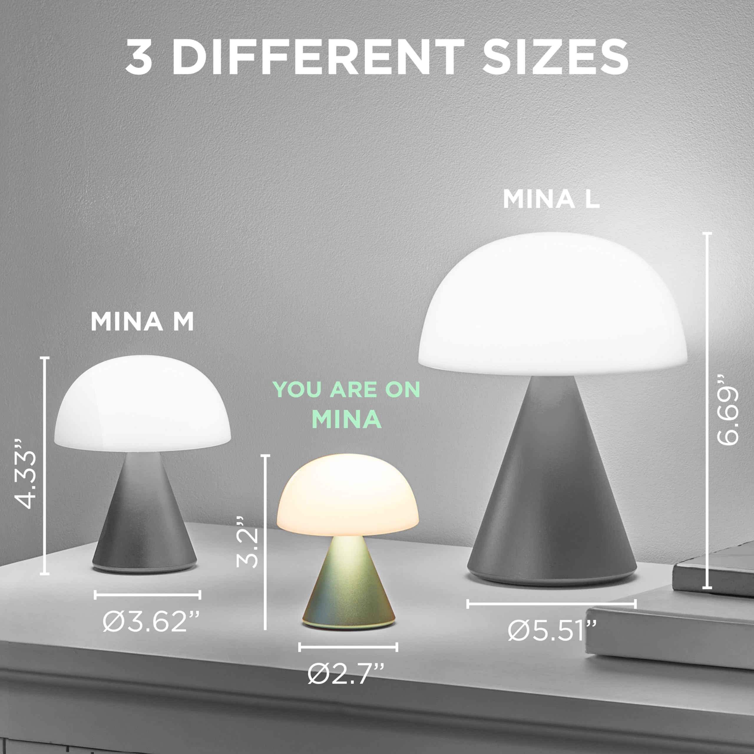 Lexon Mina Small Mushroom Lamp - LED Portable Bedside Light for Bedrooms, Kids & Nursery - Rechargeable with 12h Autonomy & Memo