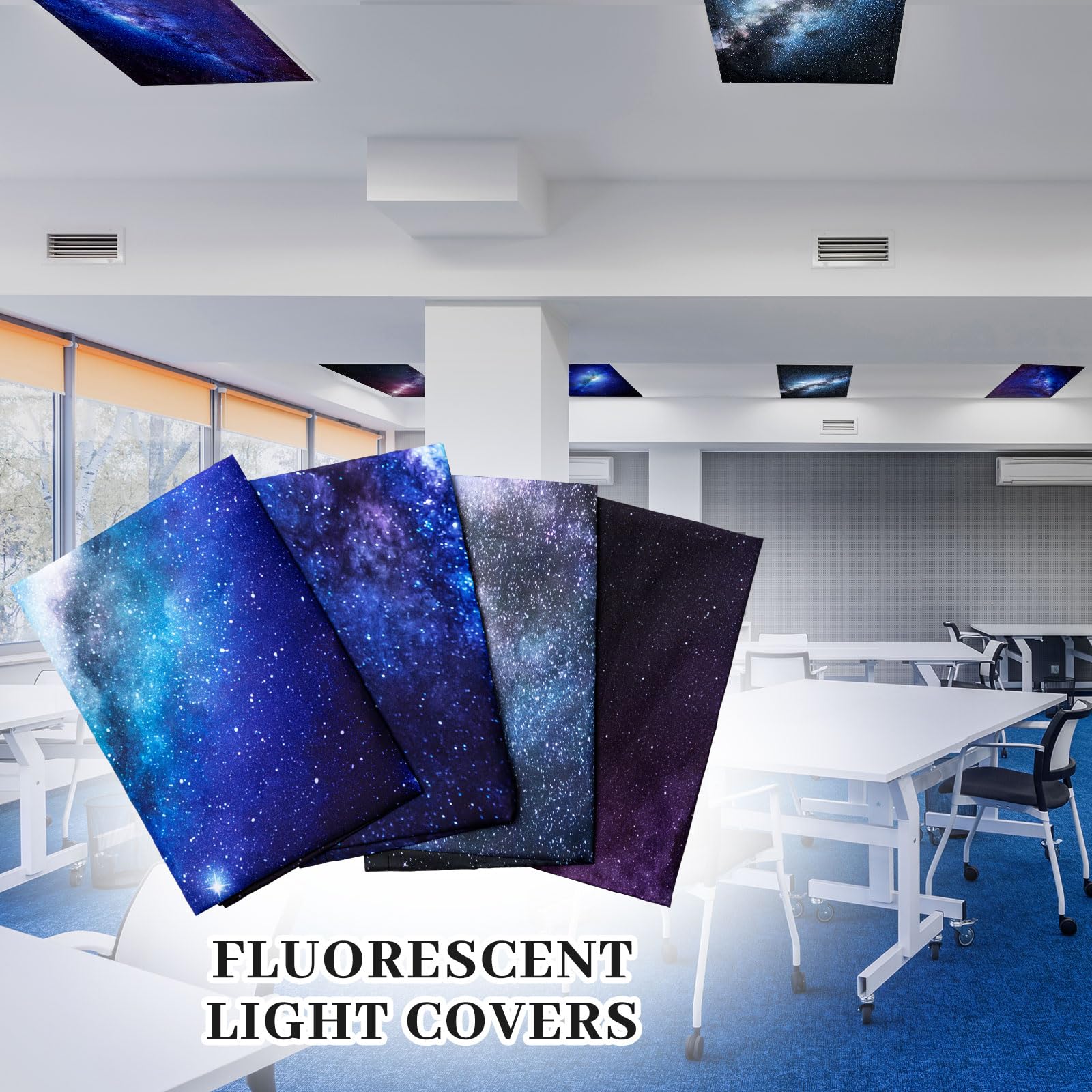 Roceei Pack Of 4 Fluorescent Light Covers For Ceiling Lights, 4 X 2 Ft, Magnetic Light Covers For Classroom Office Home School(G