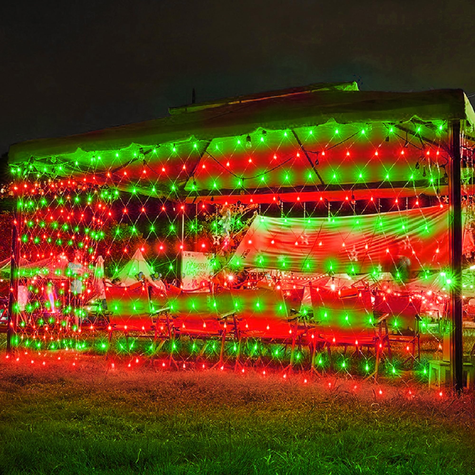 198 Led 9.8 Ft*6.6 Ft Net Lights Plug In  8 Lighting Modes Mesh Light Connectable  Waterproof Christmas Net Lights Outdoor For Bushes  Wedding  Holiday  Garden  Xmas Tree Decorations(Red And Green)