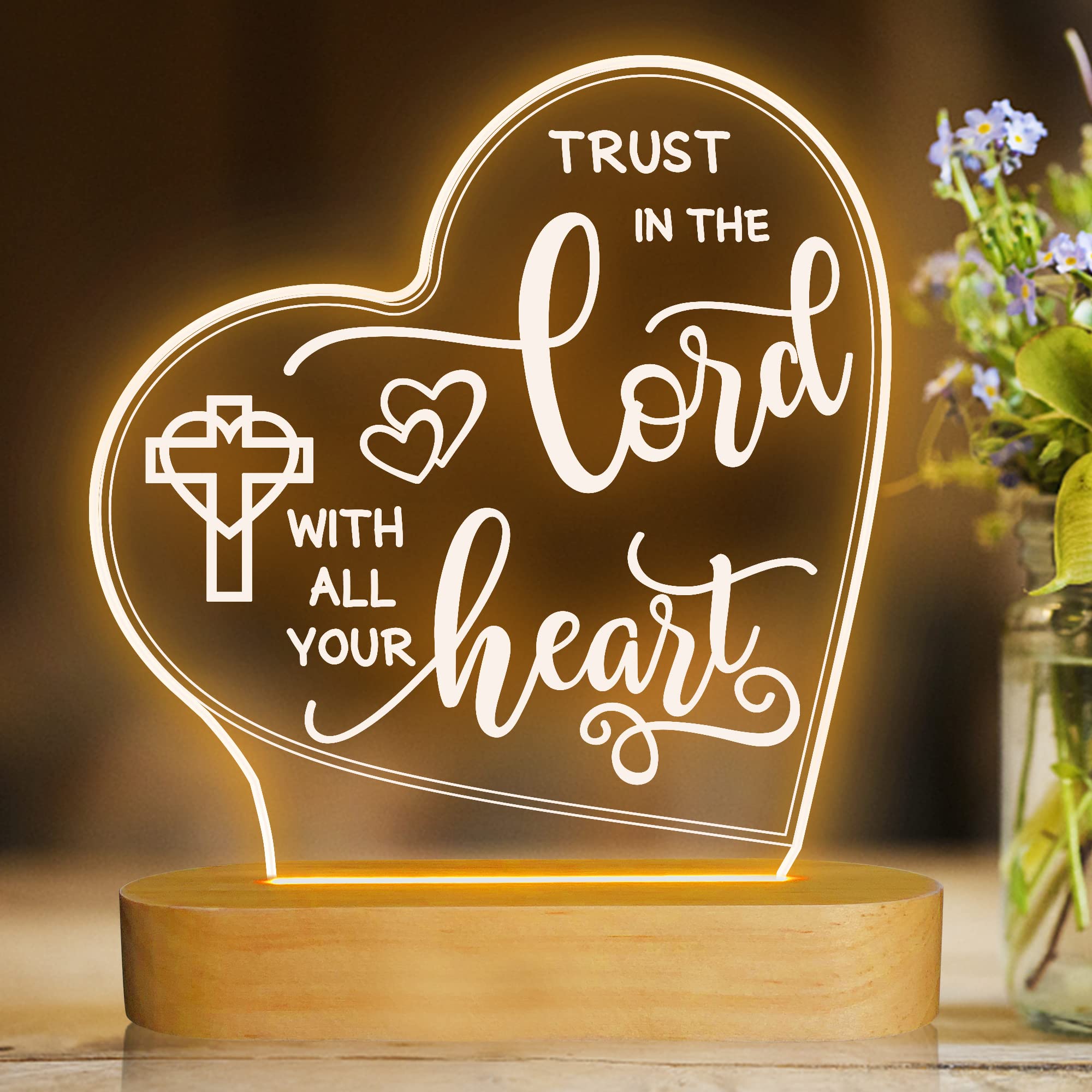 Attivolife Religious Night Light Gift  Praying Lord Warm Cross Light  Home Pray Room Decor Desk Lamp Xmas Birthday Easter Thanksgiving Present for Mom Christian Women