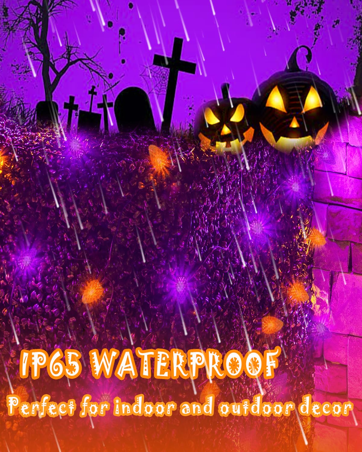ITICdecor Solar String Lights - 50 LED, 31 Ft, Waterproof, Purple & Orange, Plastic, Model SL-Strawberry-50L-Halloween