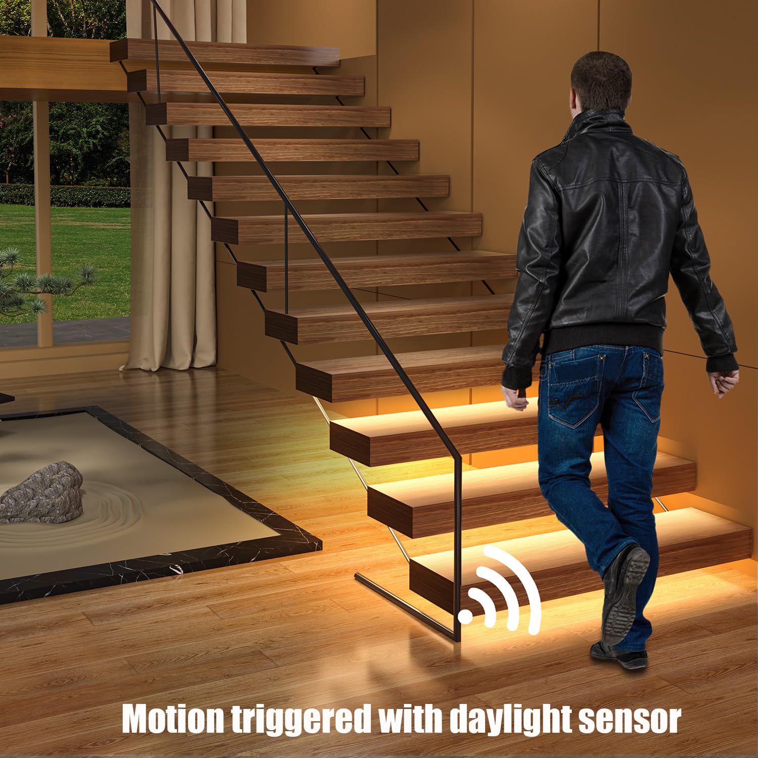 SuperStairLED Motion Triggered LED Stair Lighting Kit, 59ft Cuttable 3000K Warm White, Model SSL-5616, for 16 Stairs