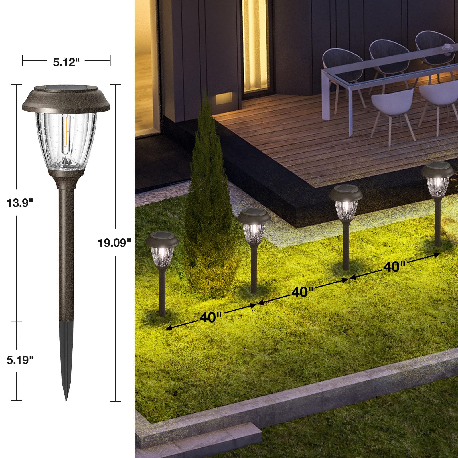 Xmcosy+ Solar Lights Outdoor 10/25 Lm Led With 2 Lighting Modes, Solar Garden Lights Glass And Metal, Ip65 Waterproof Solar Powe