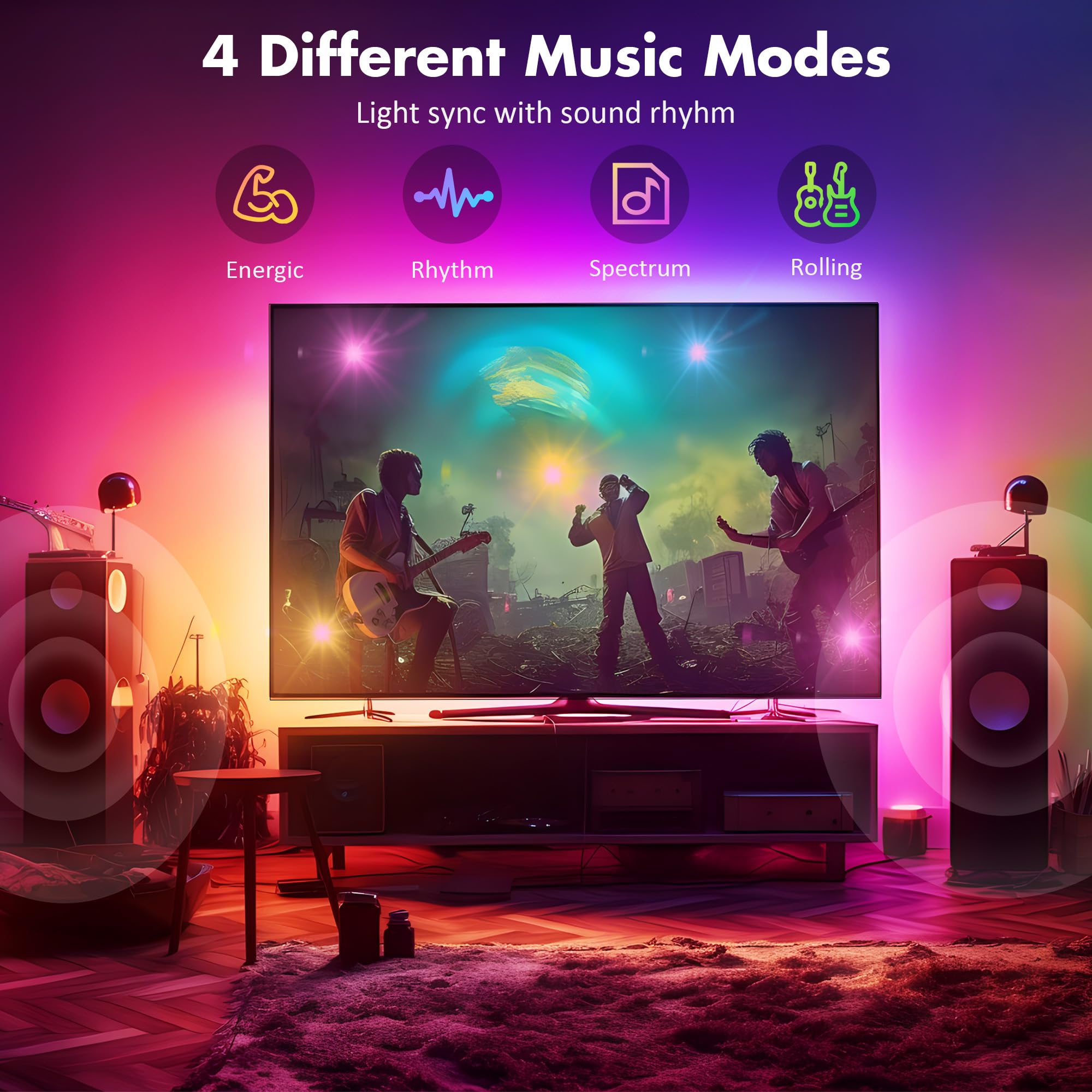 Maylit ICRGB LED Backlight for 71-75in TV, 18FT USB App Control Color Changing Strip Lights, Music Sync, Gaming Decor