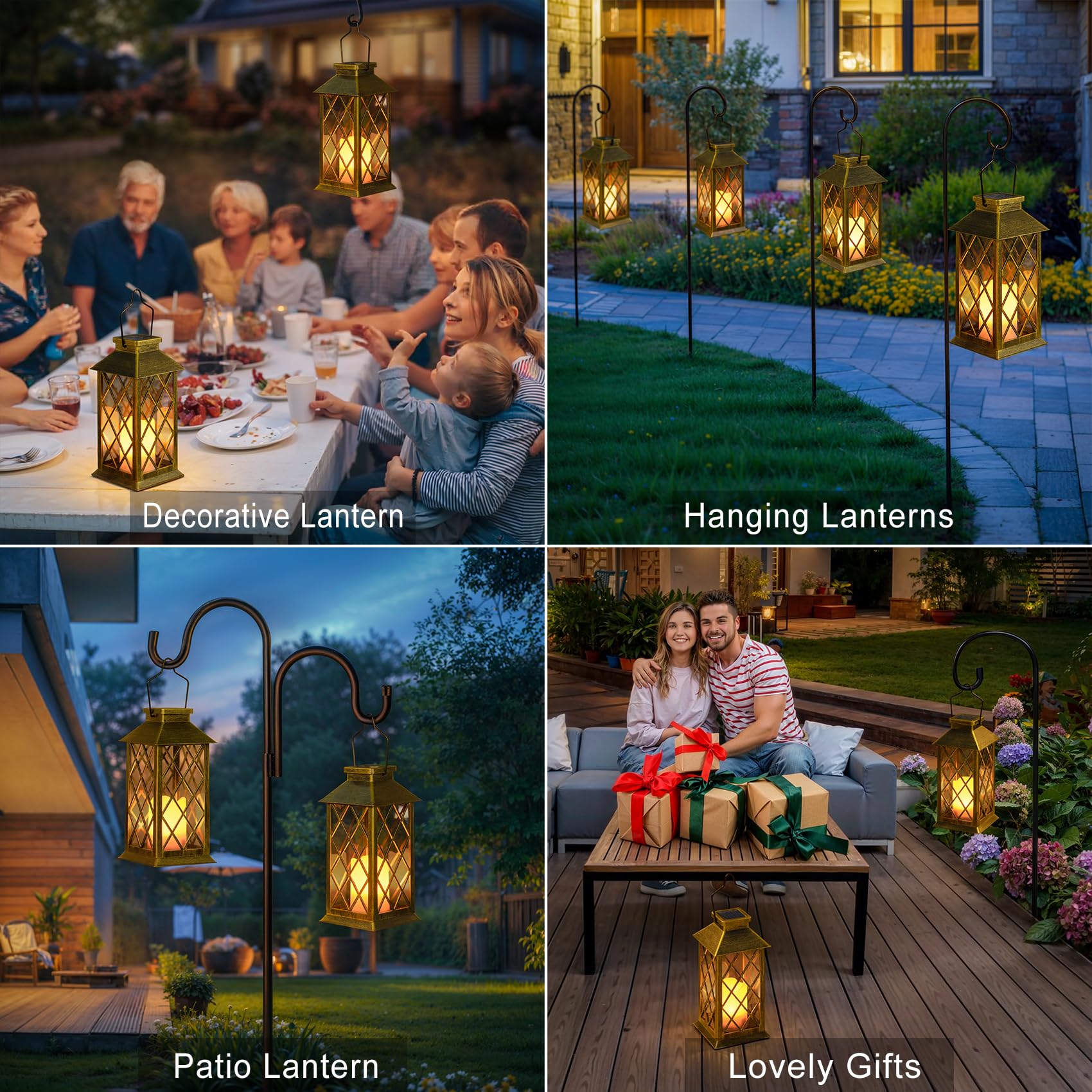 HOMEIMPRO 2Pack Solar Lanterns Waterproof Antique Green Bronze 11in Flickering Candle Lights for Outdoor Garden Patio