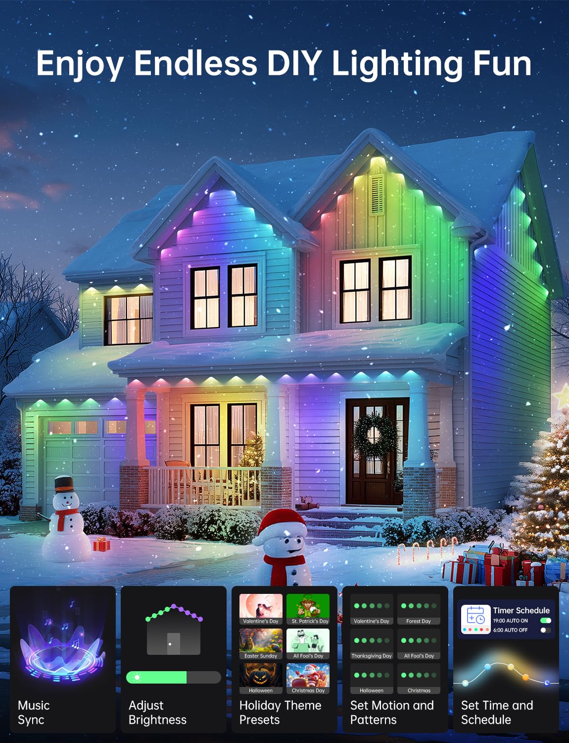 lemonlovely 100FT Outdoor LED Lights - 50 Smart IC+RGBCW, IP67 Waterproof, White, Model 2323, Perfect for Christmas & Halloween Decor