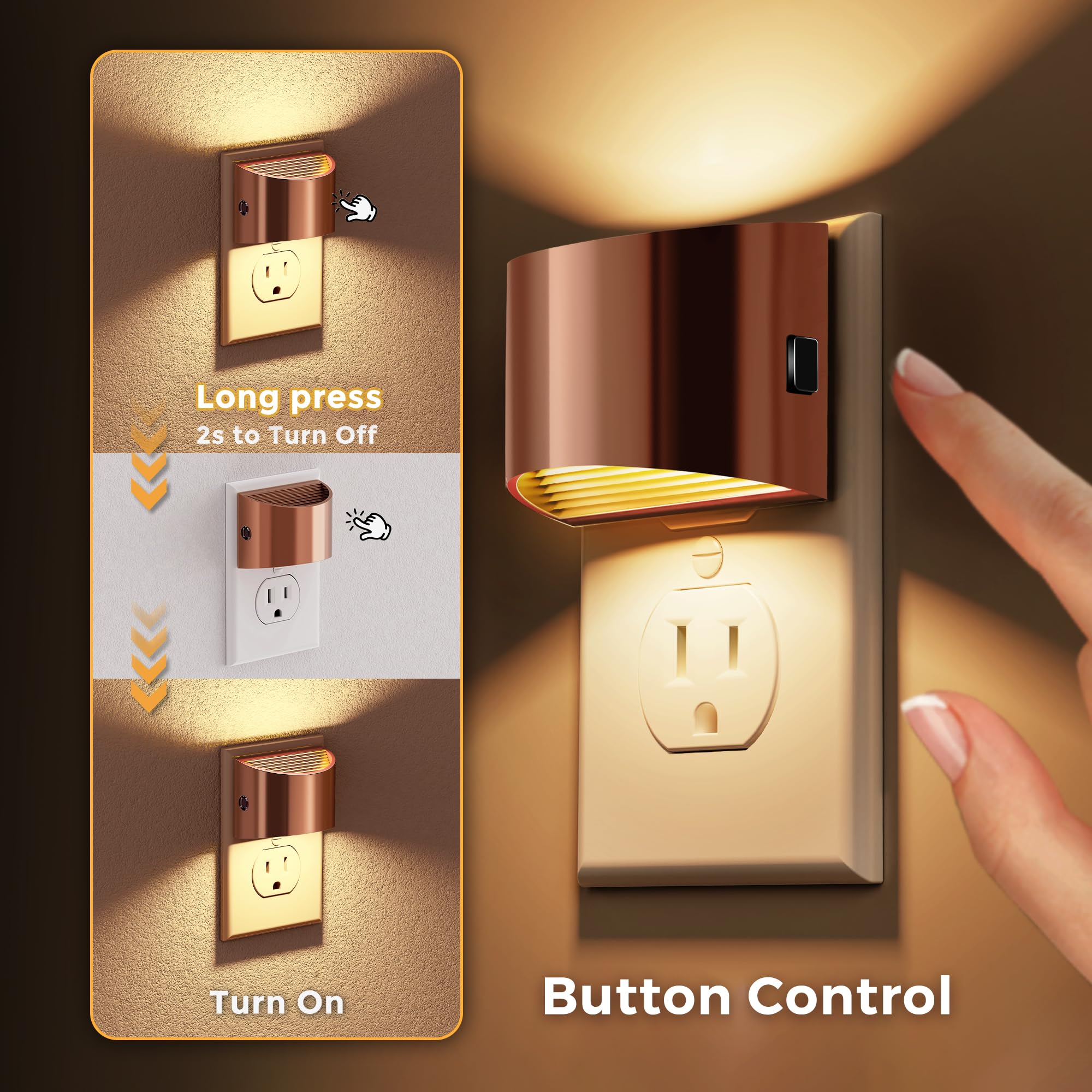 L LOHAS LED Night Lights, Dimmable 3-Level Brightness, 3000K Soft White, 2 Pack, Rose Gold, Model GY10702RGUS-2