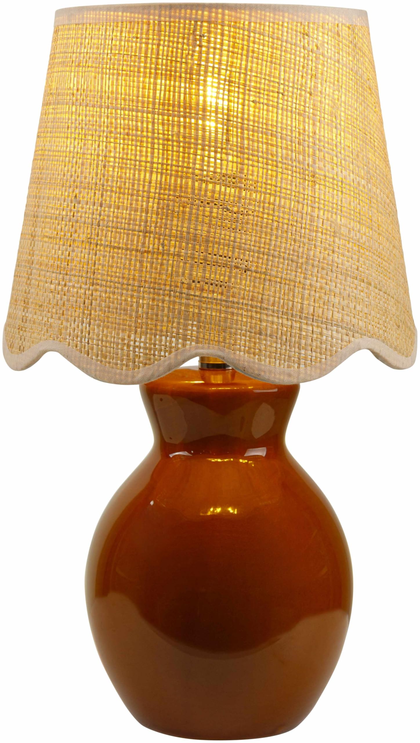 BoutiqueRugs Boho Ceramic and Jute Bedside Table Lamp 15inH - Tan, Beige, Rattan Shade - Model SPXZVA2-009