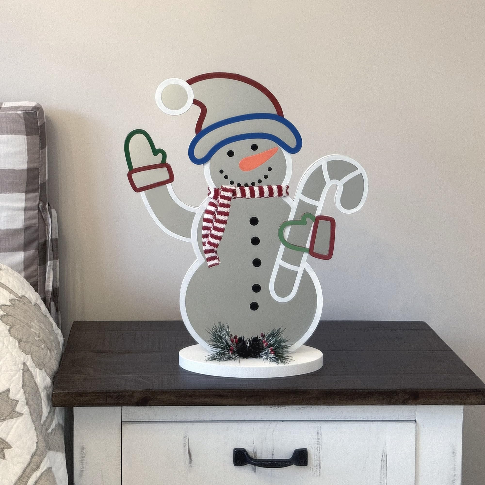 Elumina Decor Snowman Infinity Mirror Light - LED Christmas Decoration - 16in x 20in - Acrylic, USB-Powered, Indoor Holiday Decor