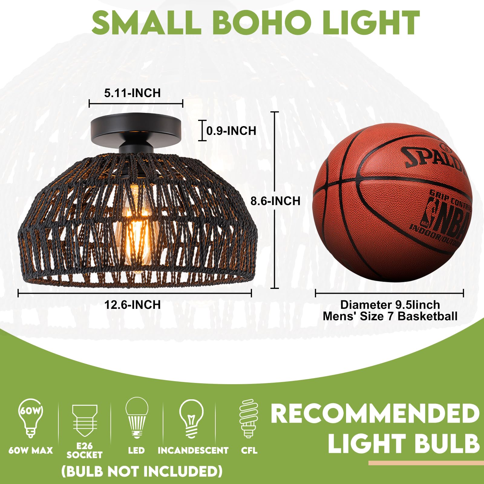 Dsliting Black Rattan Ceiling Light Fixtures Boho Chandelier Small Woven Flush Ceiling Mount Lighting Fixture Close To Ceiling L