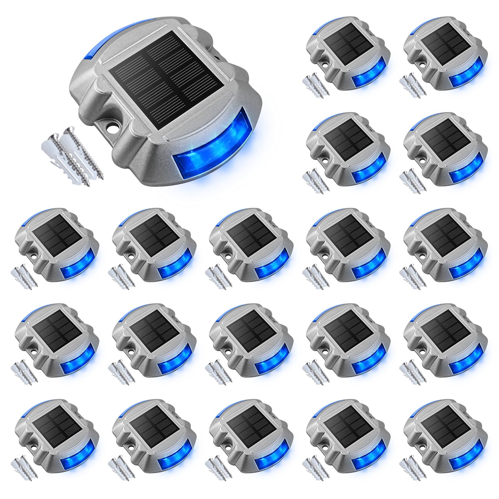 VOLISUN Solar Deck/Dock Lights, 20-Pack Led IP67 Waterproof Outdoor Warning Step Lights for Driveway Sidewalk Garden Pathway Yar