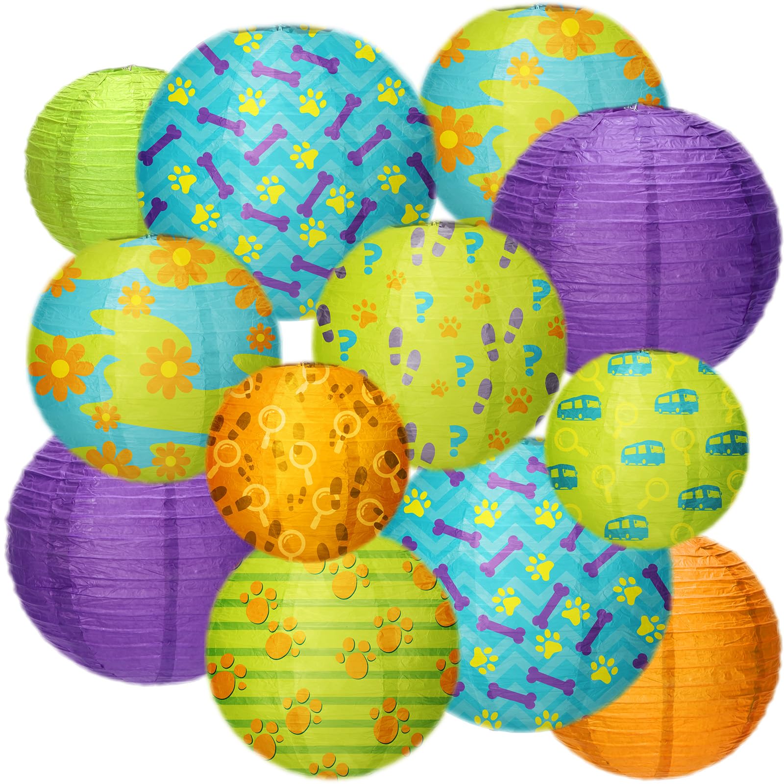 Baquler 12 Pcs Mysterious Dog Party Decorations Cartoon Themed Dog Birthday Party Paper Lanterns Supplies Paw Daisy Hanging Pape