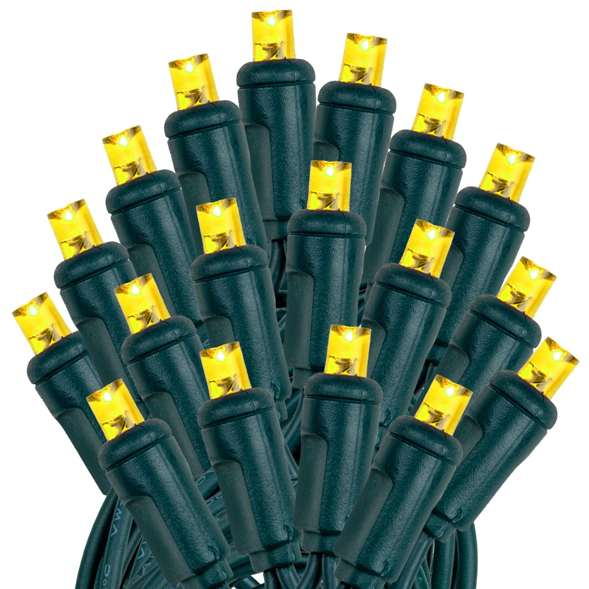 Novelty Lights 25ft 50 LED Yellow Christmas Lights, Green Wire, Dimmable, IP55, UL Listed, Connectable