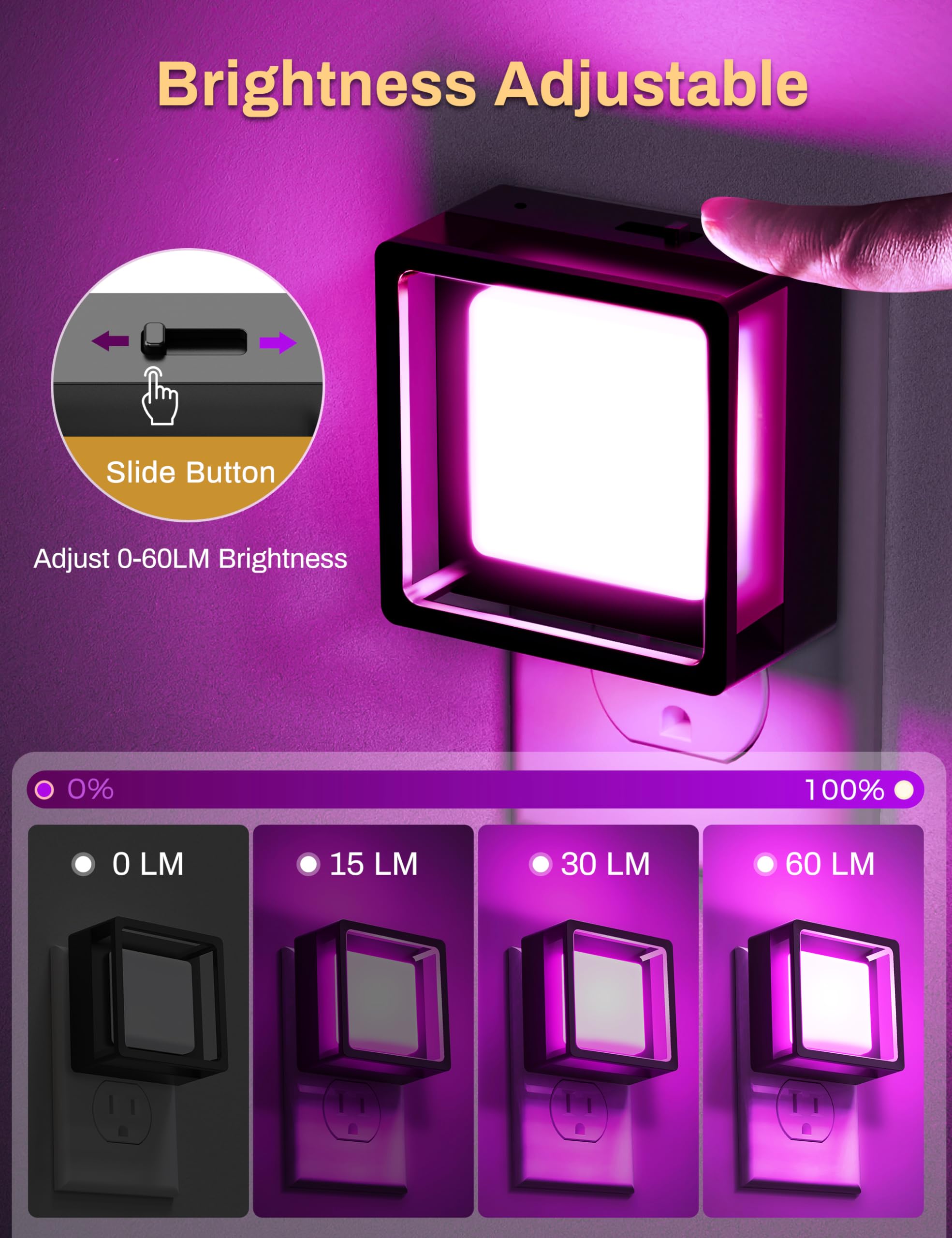 DORESshop Night Lights Plug Into Wall, LED Dusk to Dawn Sensor, 2 Pack, Purple Plastic