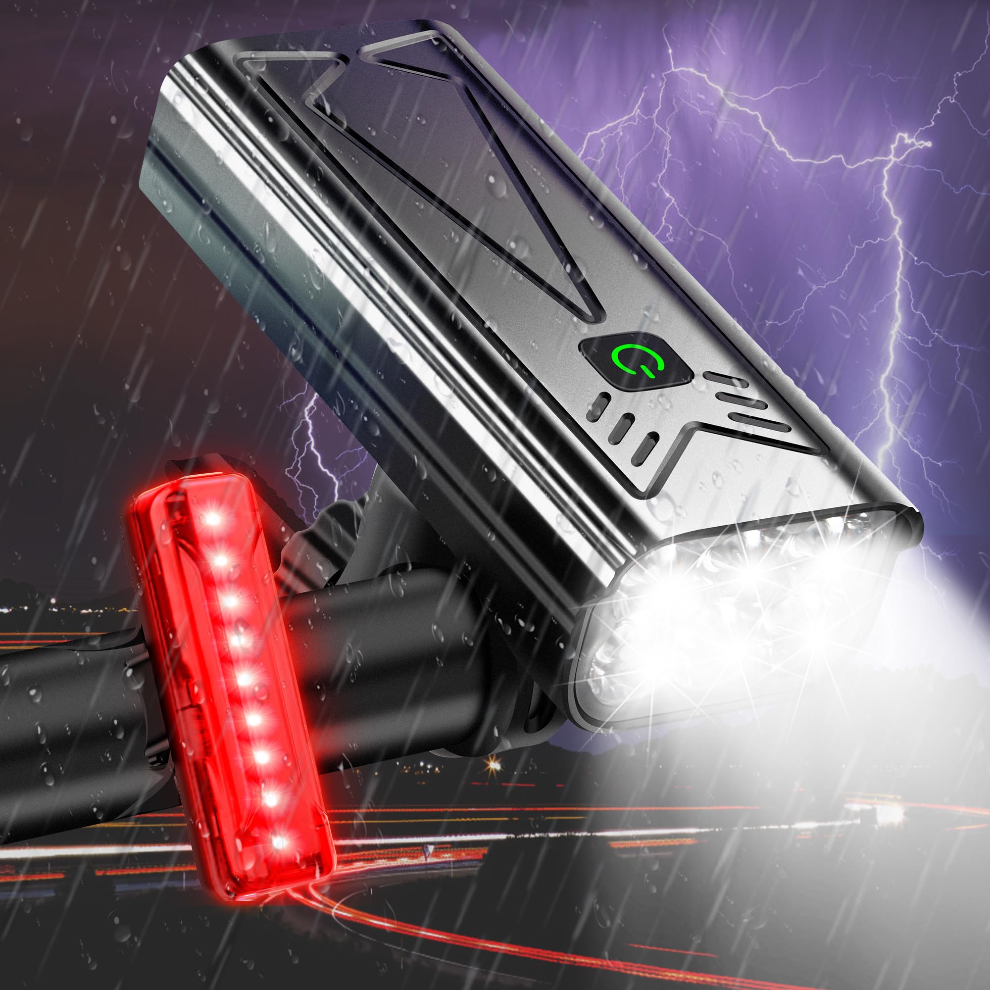 9000 Lumens Bike Lights Front And Back For Night Riding, 5200 Mah Usb Rechargeable 6 Led Bicycle Light, 5+5 Modes Bike Headlight And Tail Light Set Runtime 30+ Hrs, Ipx5 Waterproof