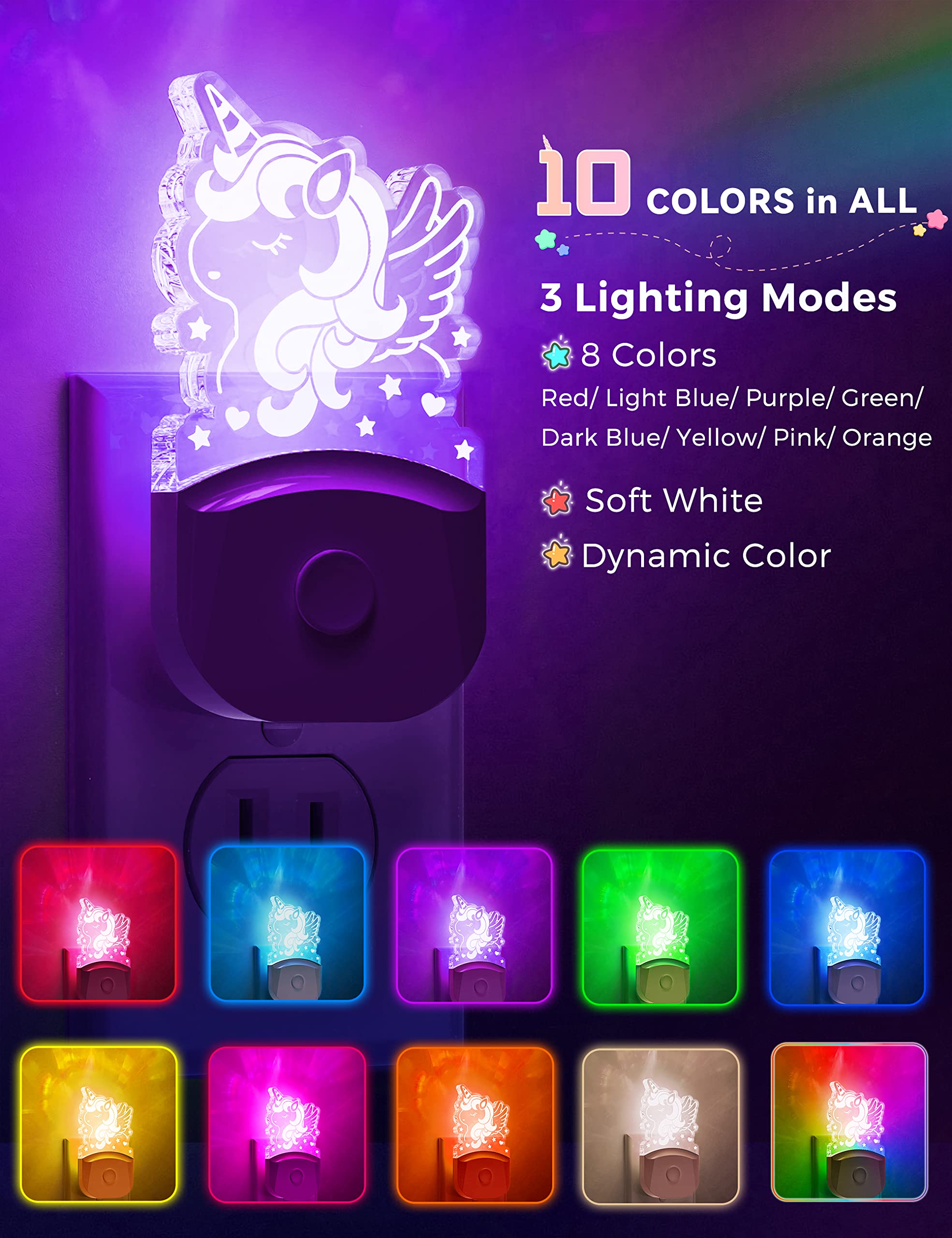 L LOHAS LED Night Light 2 Pack, Cute Horse Color Changing LED, Acrylic, Plug-in with Dusk to Dawn Feature