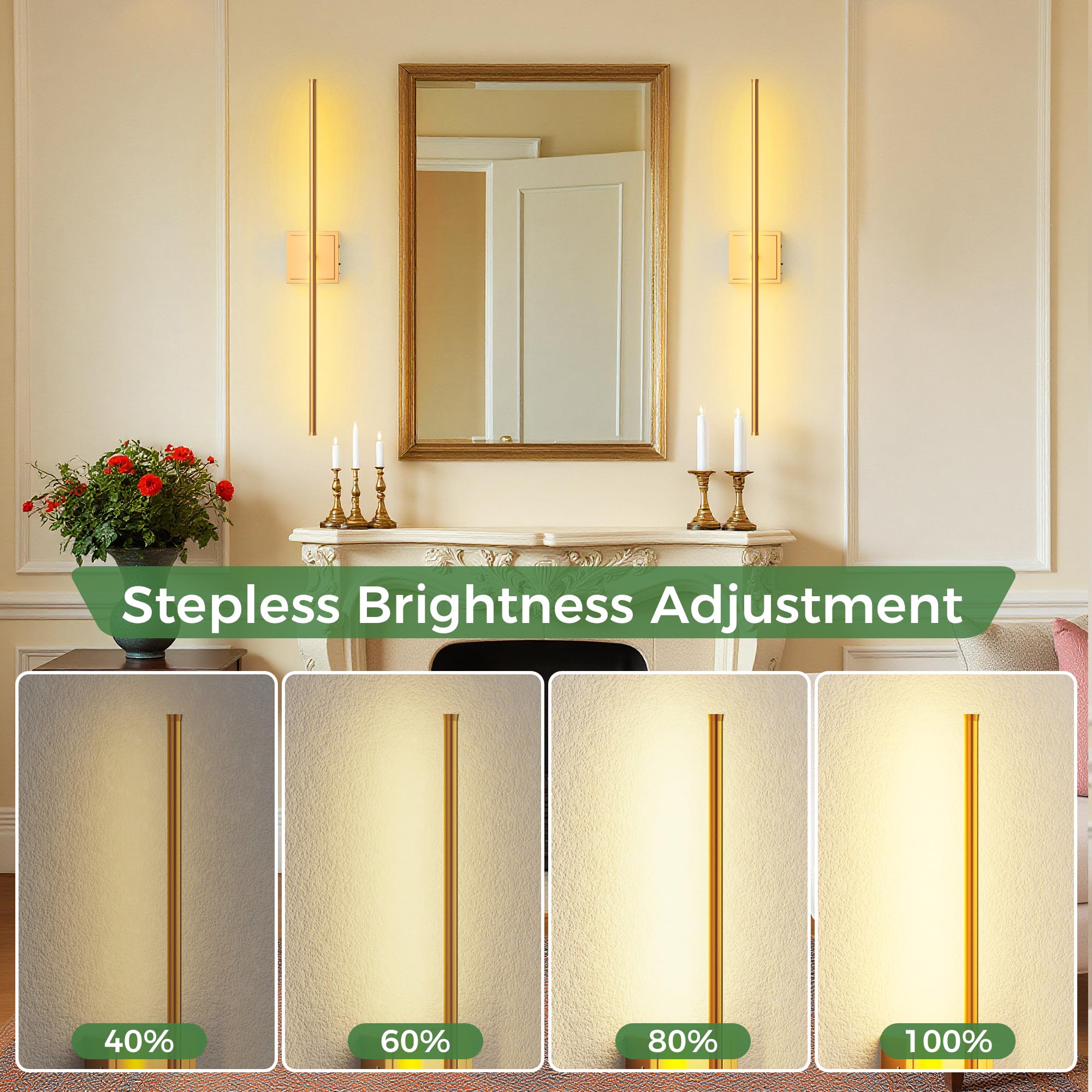DORESshop Battery Operated Wall Sconces Set of 2, Dimmable, Gold, 31.6 Inch, Remote Control, Model SF20250921B0DNZJ2