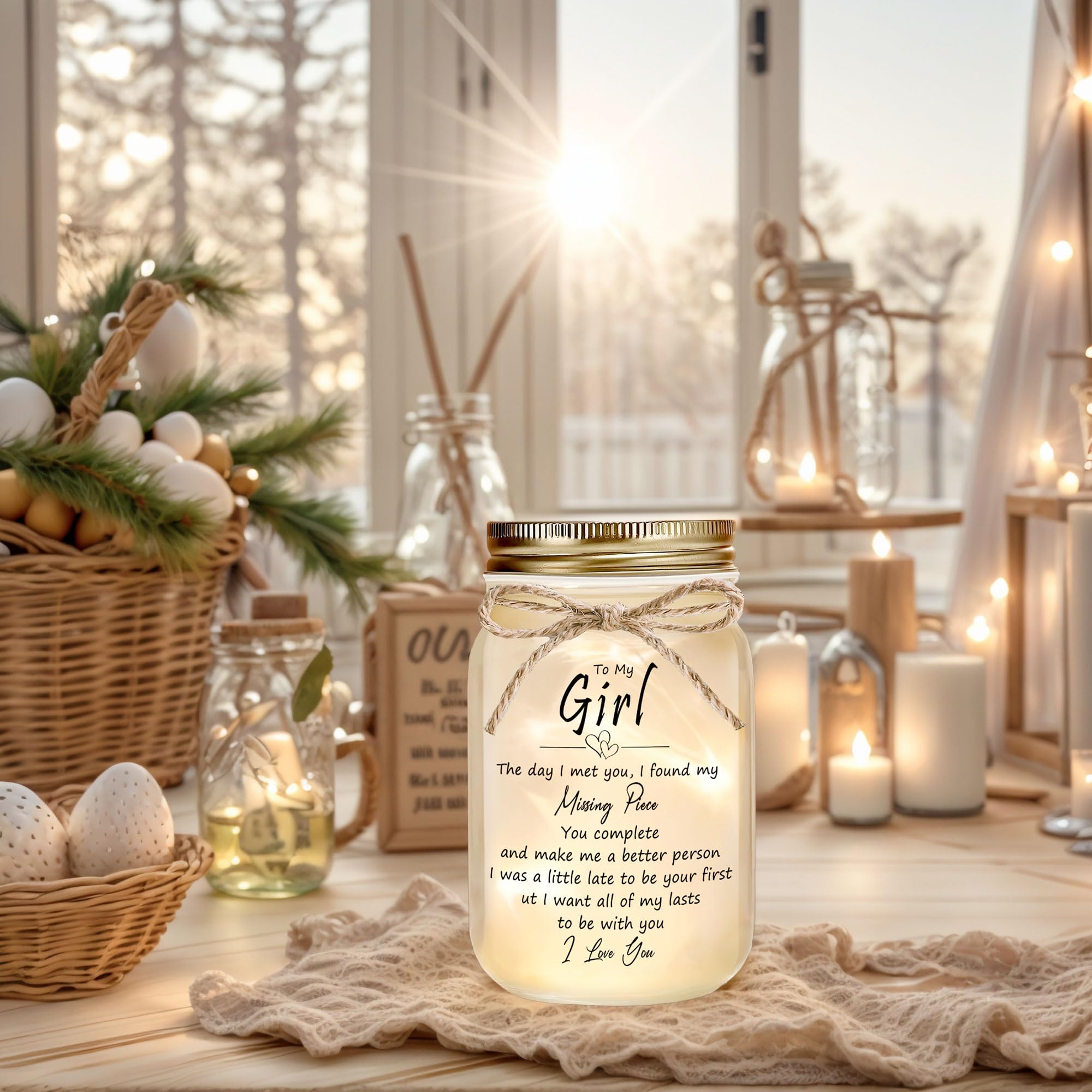 Rxyjlhjx Thoughtful Girlfriend Gift - Mason Jar Night Light For My Girl  Unique Birthday ValentineS Day Christmas & Thanksgiving For Her  Long Distance Relationship Gift