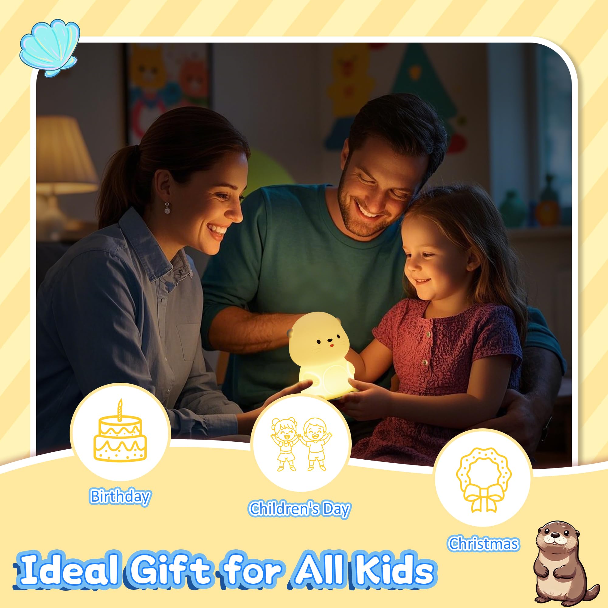 Attivolife Otter Night Light For Kids  Cute Sea Otter Silicone Lamp  Protable Nursery Table Lamp With 7 Color & Dimmable & Timer  Toddler Room Decor Gifts For Baby Children Teen Birthday Christmas