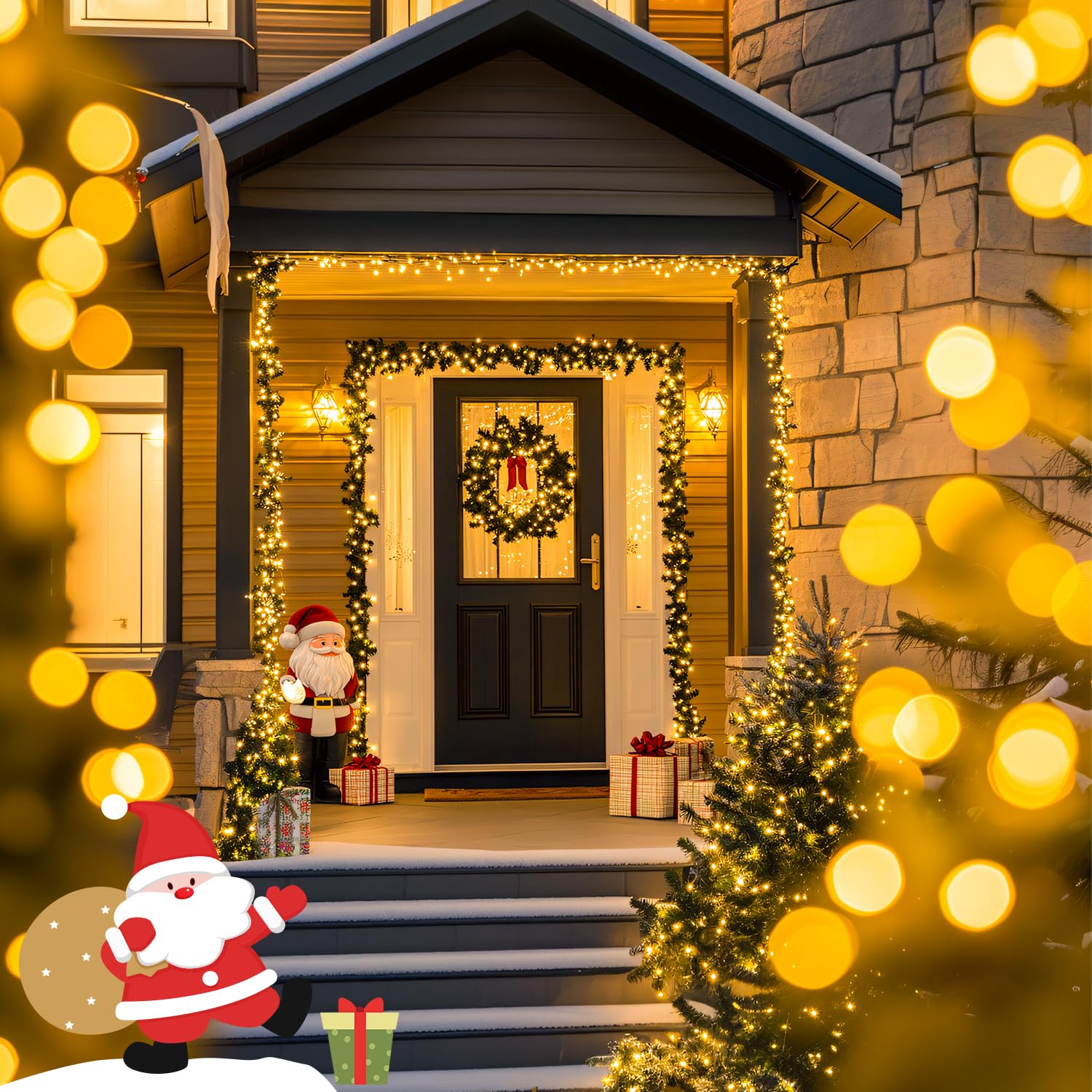 Warm White Christmas Lights Outdoor - 800 Led String Lights Indoor 8 Modes, 141Ft Extendable Twinkle Fairy Lights Plug In For Cl