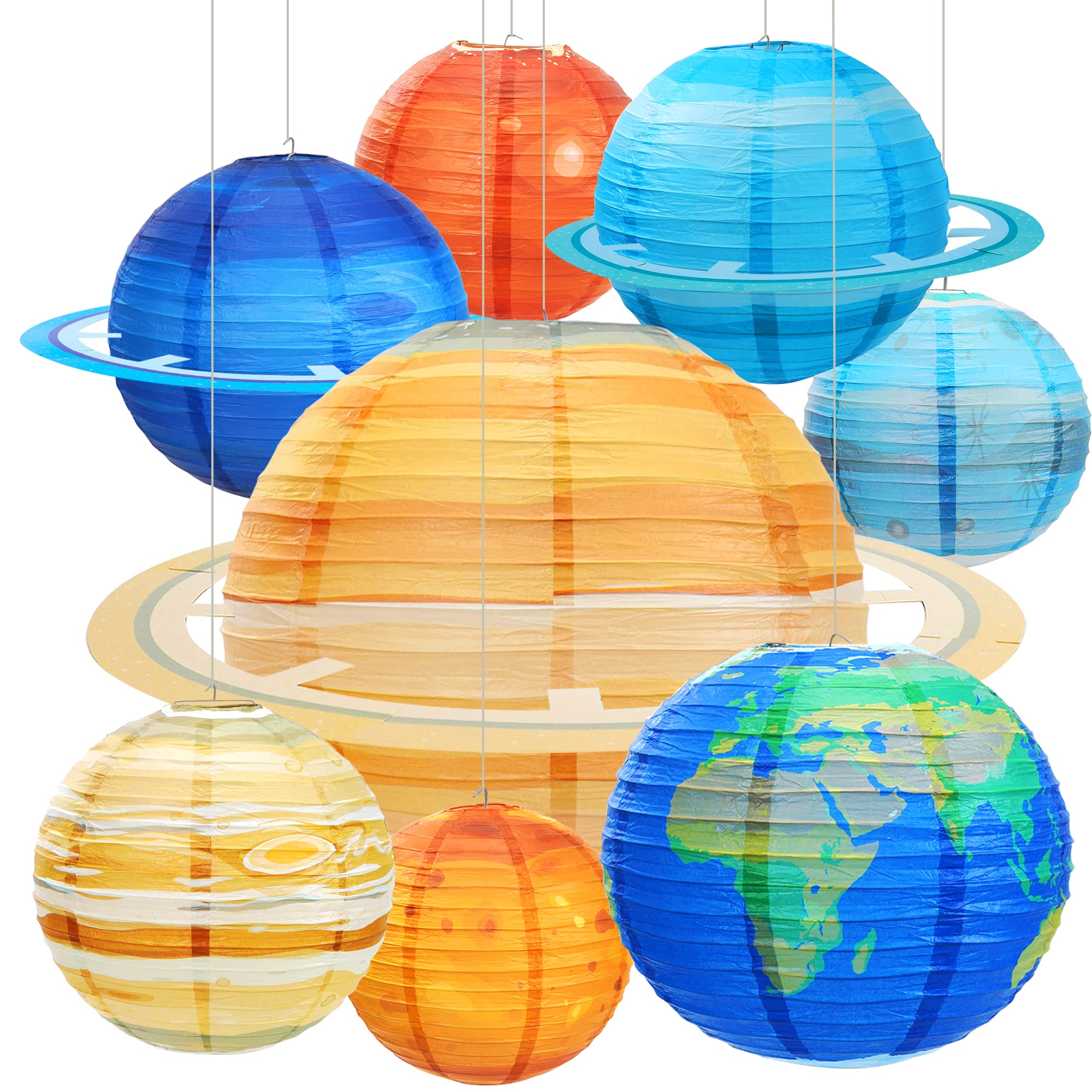 Space Paper Lanterns 8Pcs 12 Inch Hanging Planets Lantern Out Of This World Space Lanterns Solar System Planet Earth Lanterns For Kids Outer Space Theme Party Supplies Home Decor Birthday Decorations