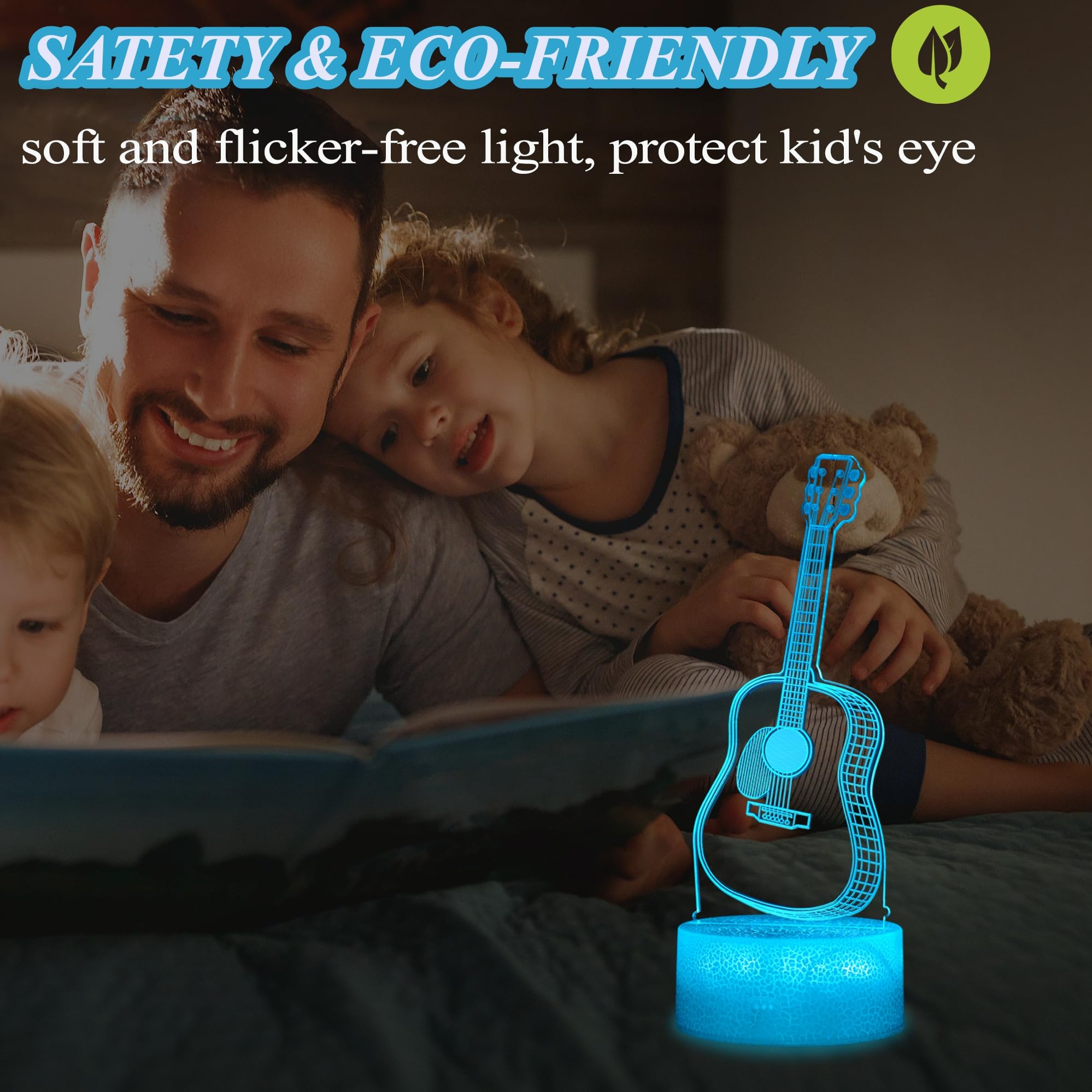 Posshe Guitar Night Light  Guitar Gifts  3D Illusion Night Light With 16 Colors Changing  Remote Control With Timer  Kids Room Decoration For Holiday Birthday Christmas