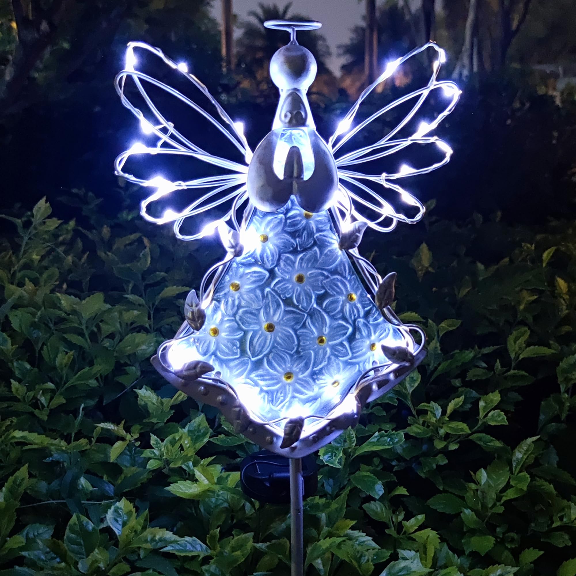 COOZZYHOUR Angel Solar Lights Outdoor Decorative Metal & Glass Garden Stake 38 Inch Waterproof 30 LED Warm White (CZ-2116-1)