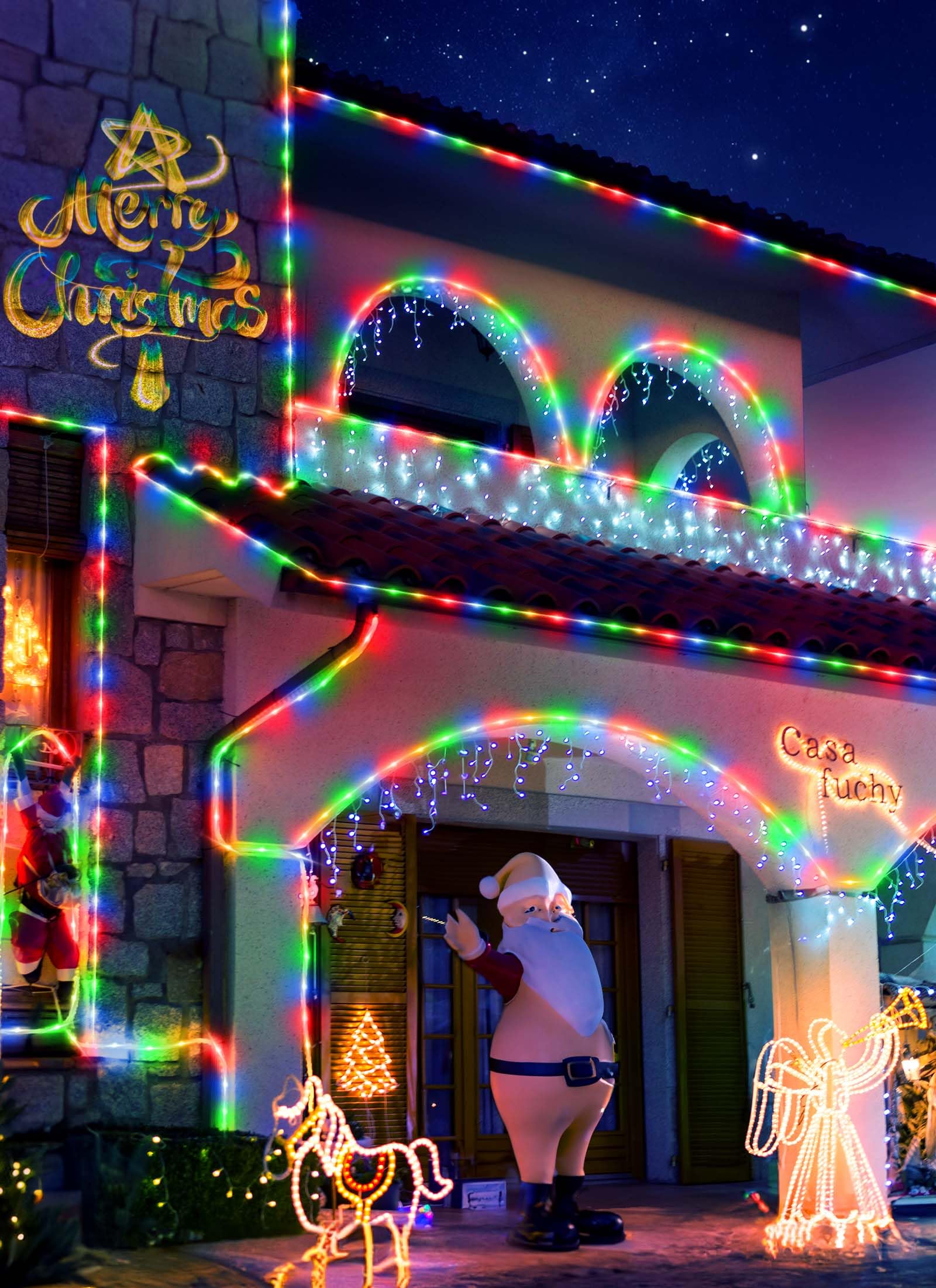 Brightown Solar String Lights Outdoor 2 Pack 72 Feet 200 Led Waterproof Solar Powered String Lights With 8 Lighting Modes, Waterproof Solar Rope Lights For Outside Christmas Party, Multicolor