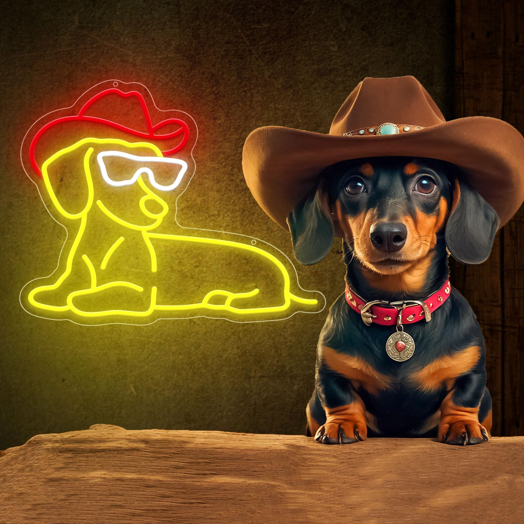 ZLOOREE Dachshund Neon Sign, Dimmable LED Wall Decor, 11.7inx15in, Acrylic, White/Red/Yellow, Model 10