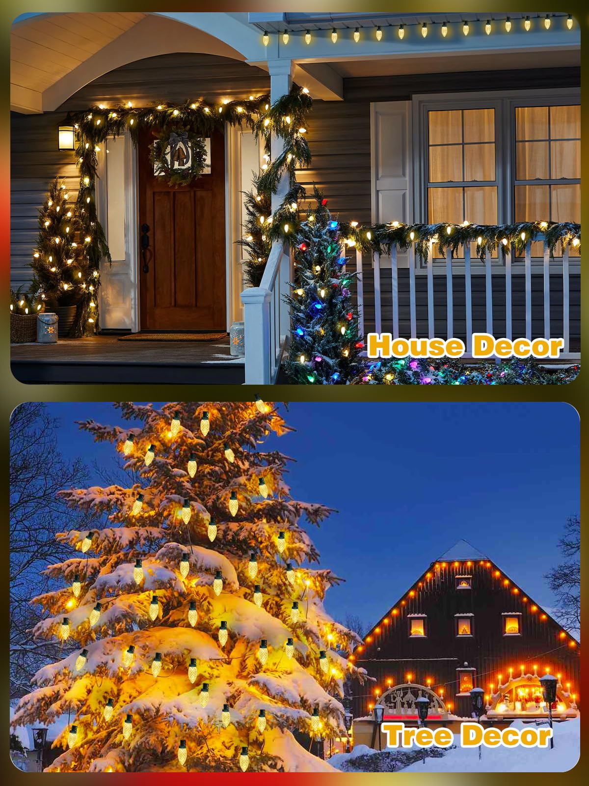 YIQU Warm White C9 Christmas String Lights, 2-Pack, 100LED, 66FT, Green Wire, Waterproof, Indoor/Outdoor, Model MLS-D29V3.6W