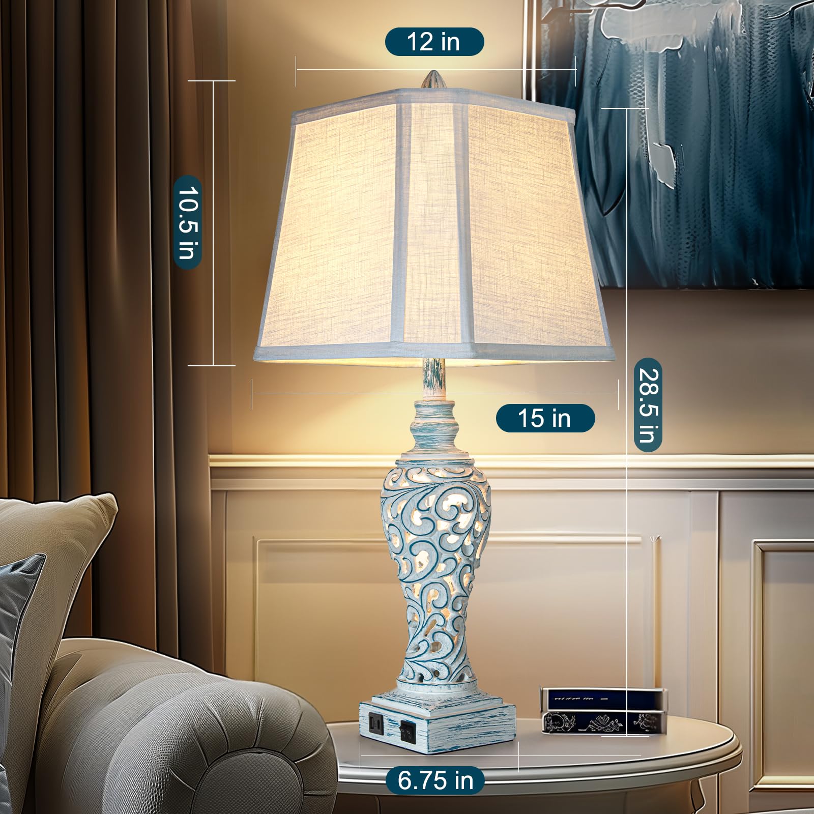 Table Lamp Bedside Lamps Set Of 2, 28.5'' Luxsight Farmhouse Table Lamps For Bedroom, Lamps For Nightstands With Night Lights, W