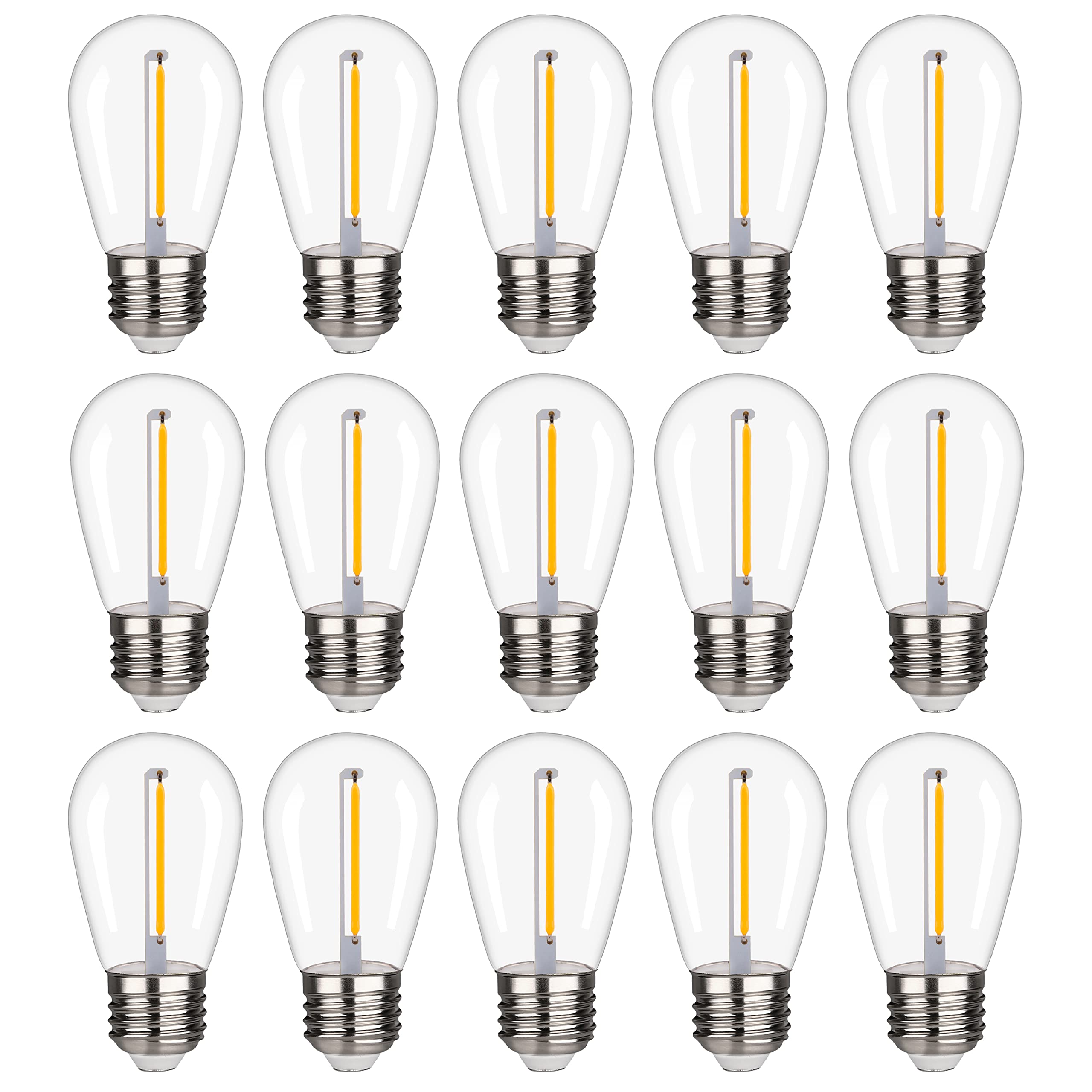 Yimilite S14 Outdoor String Light Bulbs, Shatterproof Waterproof Replacement Bulbs, 1W Equivalent To 10W, 2200K Warm White Led Light Bulbs, E26 Base 15 Pack