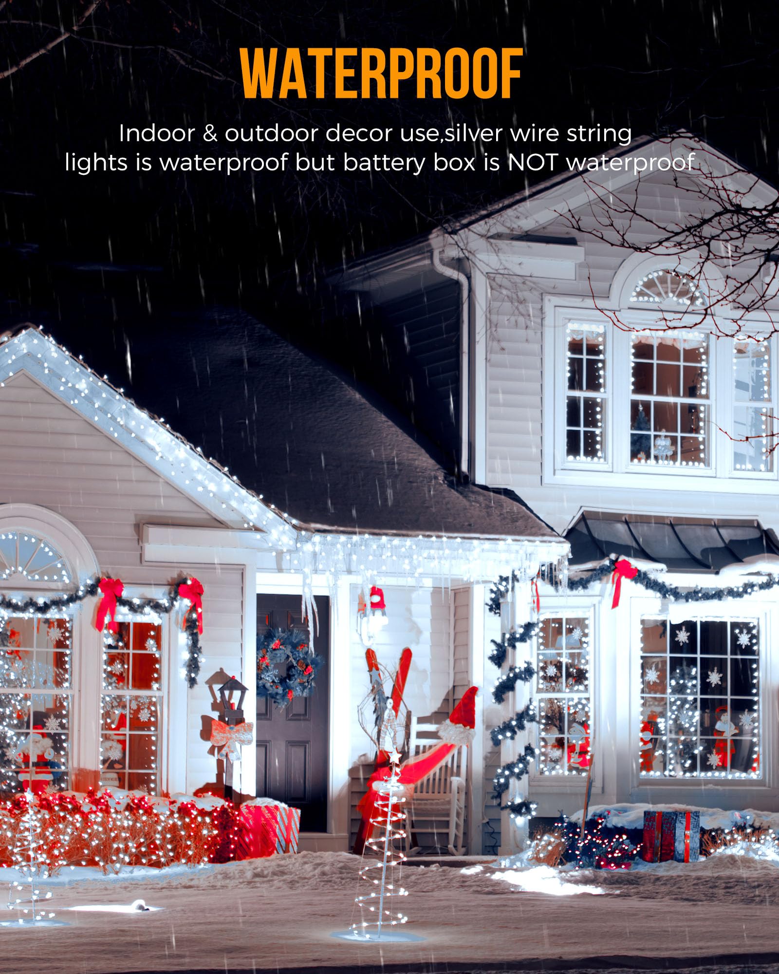 10Feet Battery Operated Fairy Lights, 120Leds Firecracker String Lights Waterproof Silver Wire Starry Firefly Lights For Diy Wreath Home Weeding Indoor Outdoor Christmas Decorations, Pure White