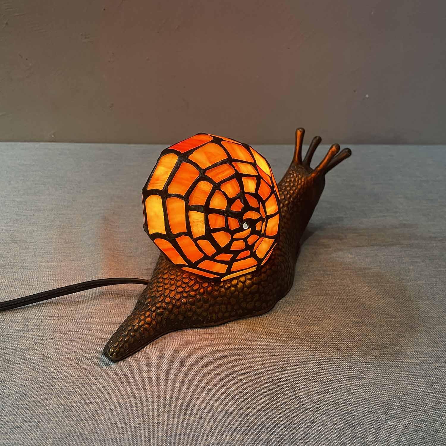 Bieye L10963 Land Snail Tiffany Style Stained Glass Accent Table Lamp For Home Decor (Orange, 10'' D X 5'' W X 5'' H)