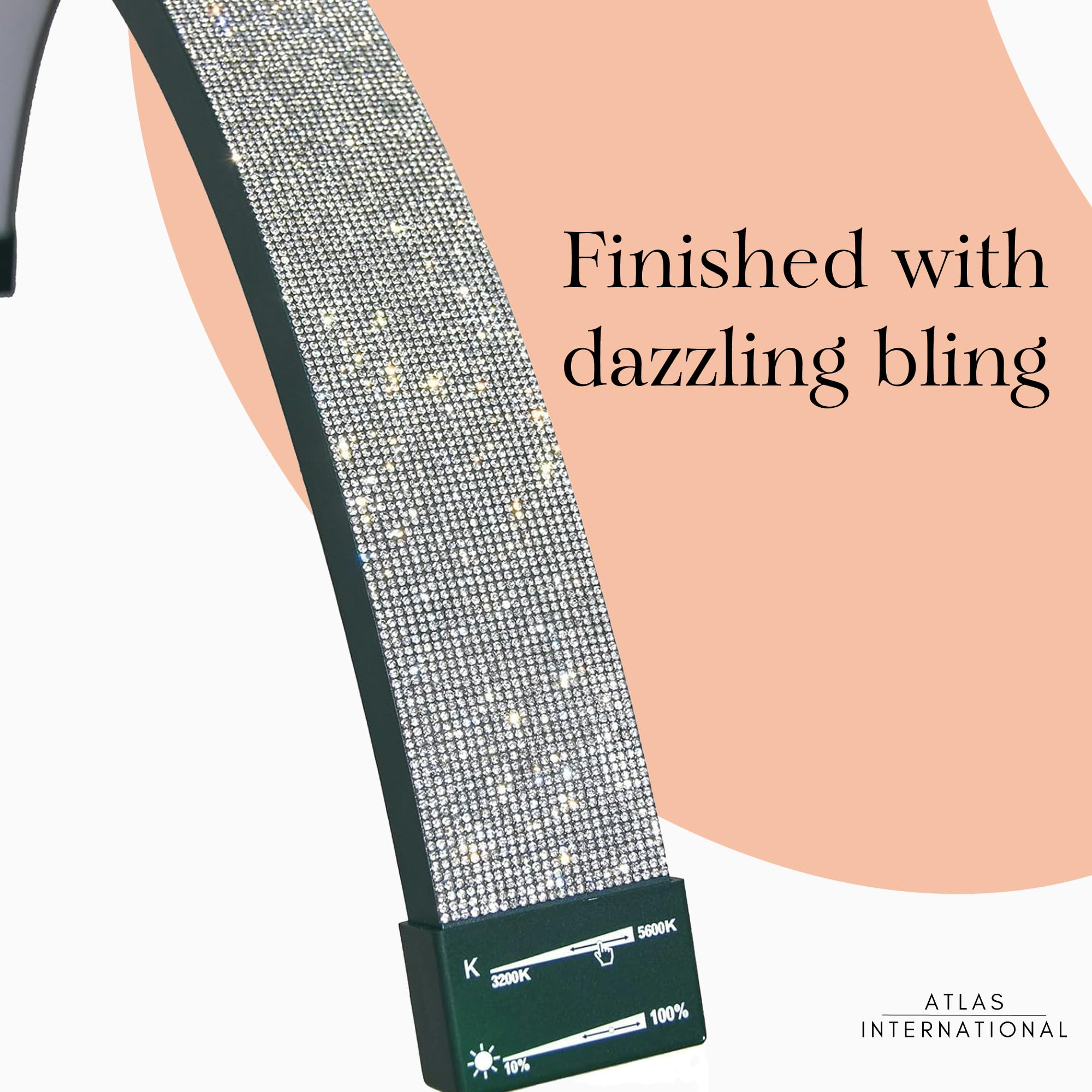 Atlas View Bling Eyelash Led Moon Light - Dimmable Diamond Lamp For Estheticians  Pmu & Nail Techs - Led Floor Lamp Adjustable Height  Touch Control & Stable Base (Emerald Green)