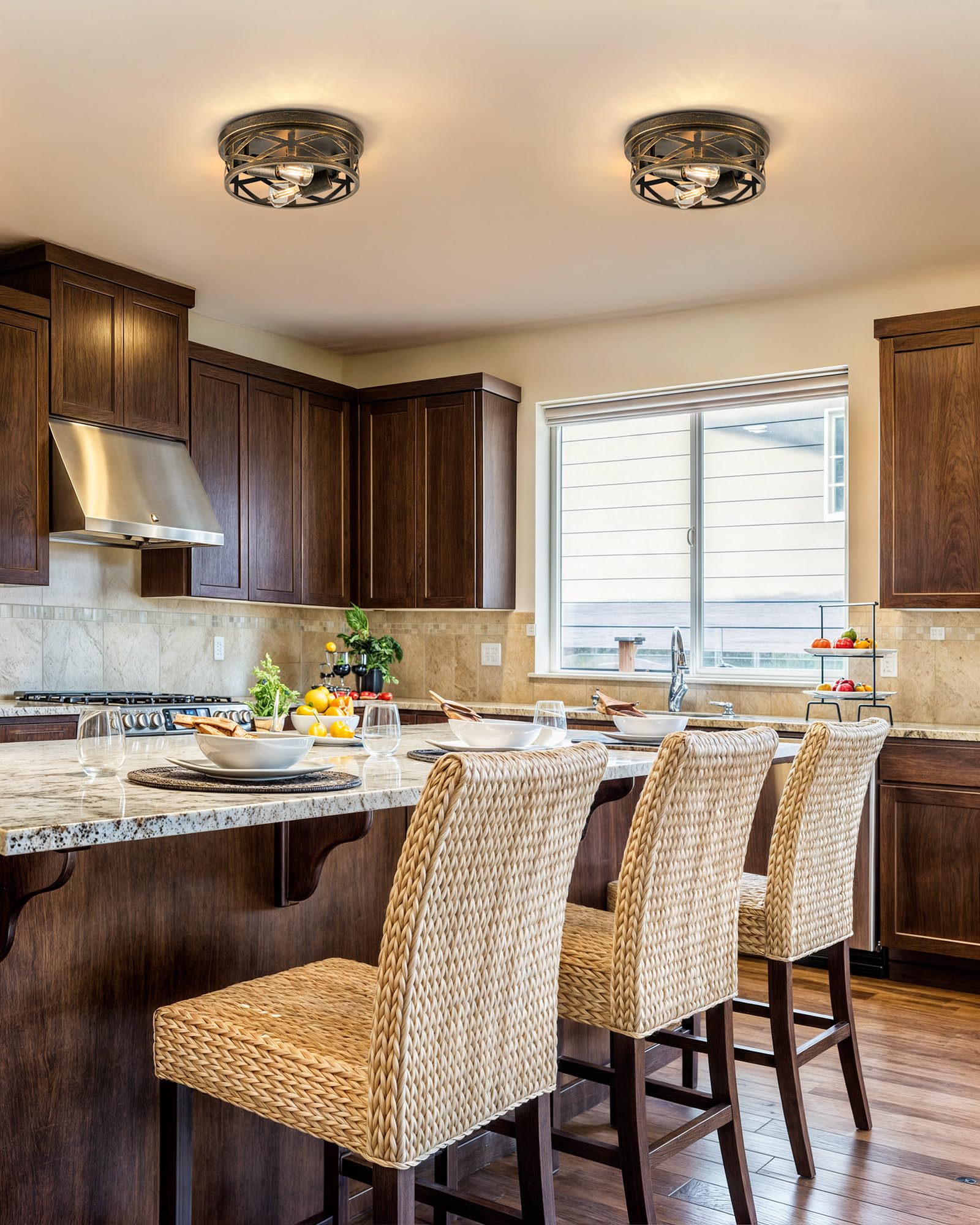 Vonluce Flush Mount Ceiling Lights, 2-Light Hallway Ceiling Lighting Fixtures, 11 Inch Farmhouse Metal Cage Ceiling Lights For E