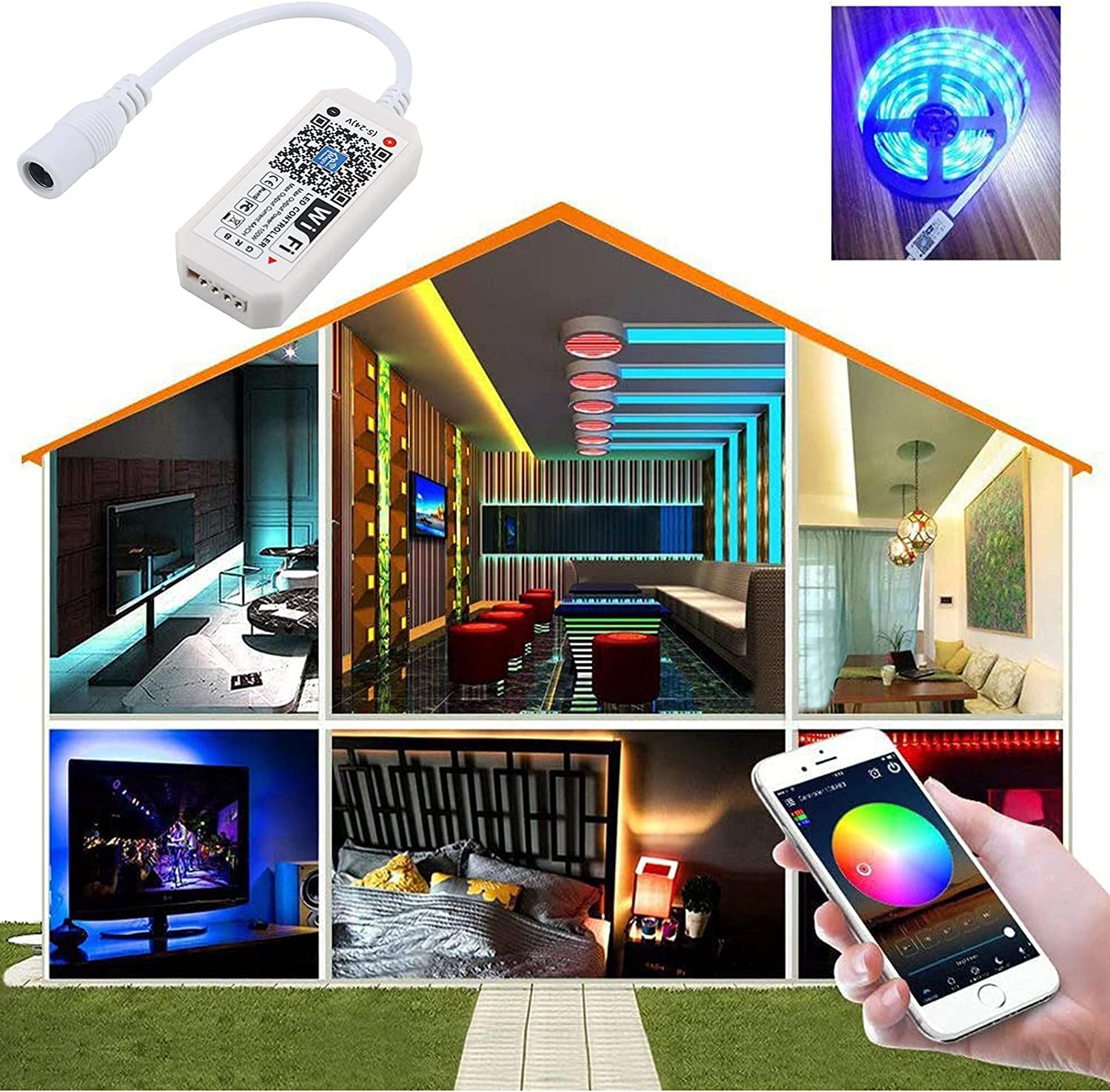 Rgbzone Wifi Rgb Led Controller, 24-Key Rf Remote, Dc 5V/12V/24V, For 5050 3528 5630 Led Strip Lights, Compatible With
