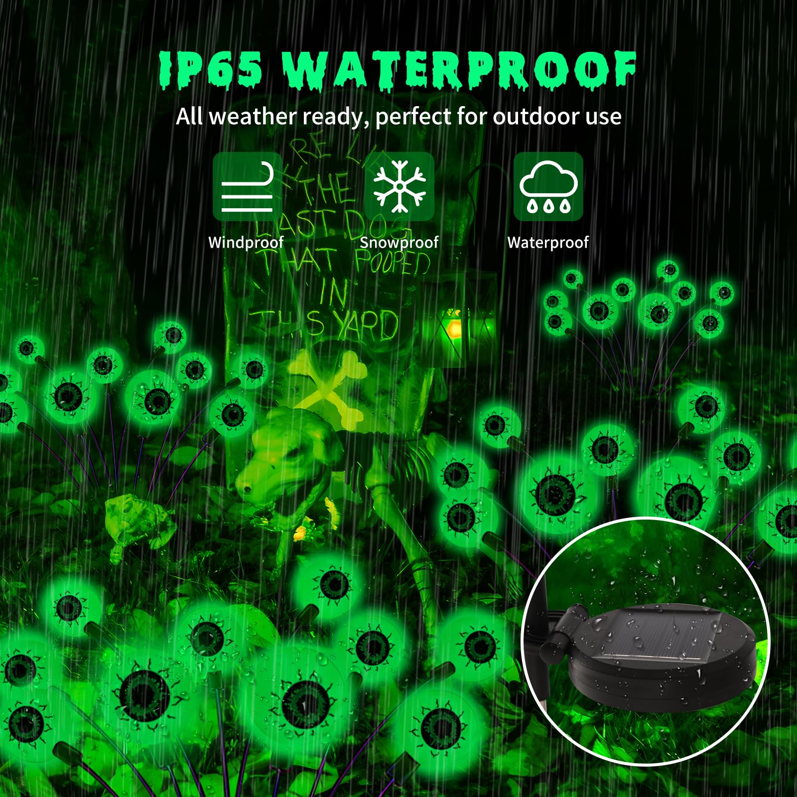 Halloween Eyeballs Solar Lights, 2 Pack 20 Led Green Outdoor Light With 2 Modes, Scary Swaying Firefly Decoration Lights - Waterproof Solar Halloween Path Lights For Yard/Garden/Lawn/Party Decor