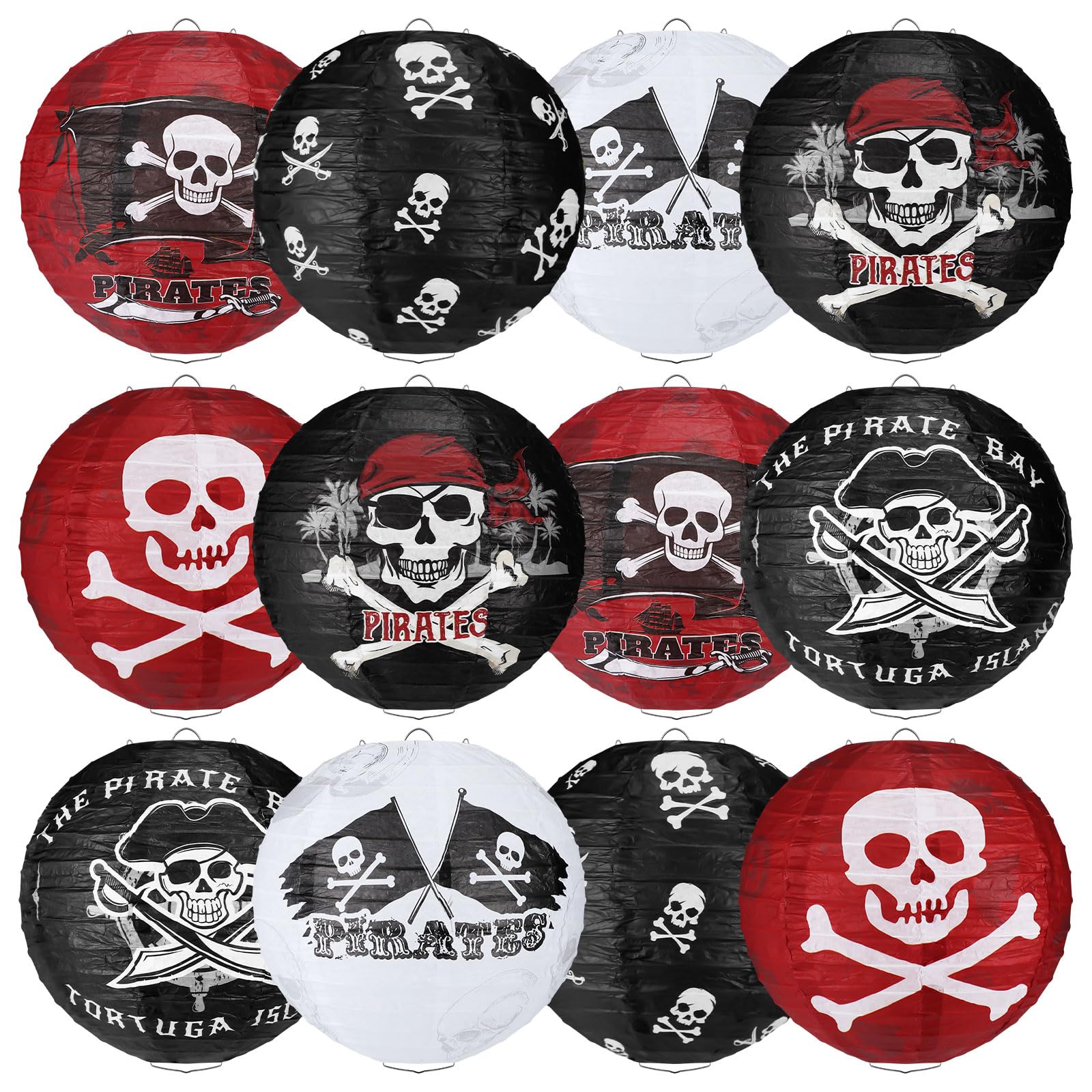 Panelee 12 Pcs Pirate Theme Paper Lanterns Party Decorations 8 Inch Hanging Round Hanging Paper Party Decorations For Holiday In