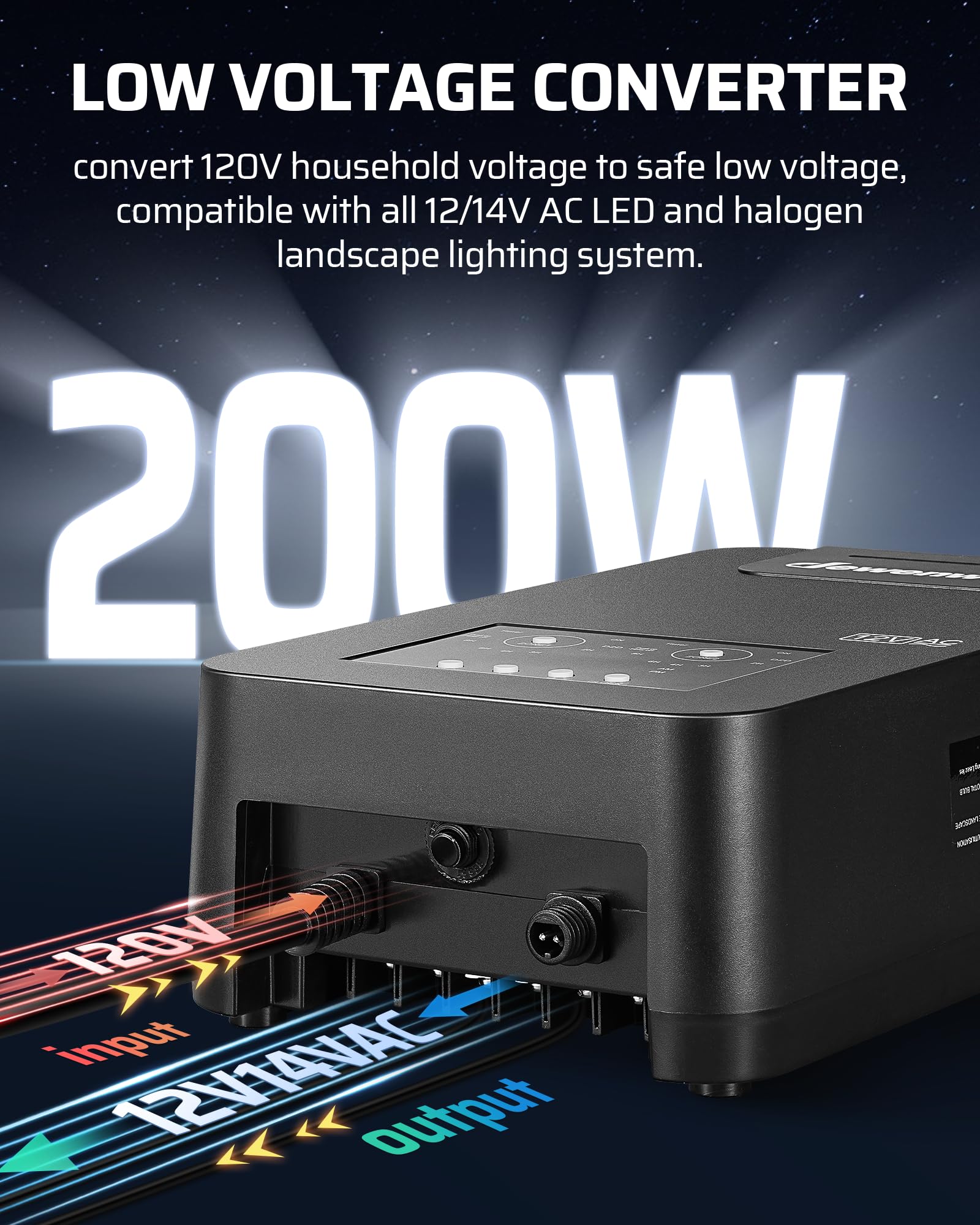 Dewenwils 200W Low Voltage Landscape Transformer, 2 Zone Independent Control, 120V To 12V/14V Ac, Outdoor Landscape Lighting Tra