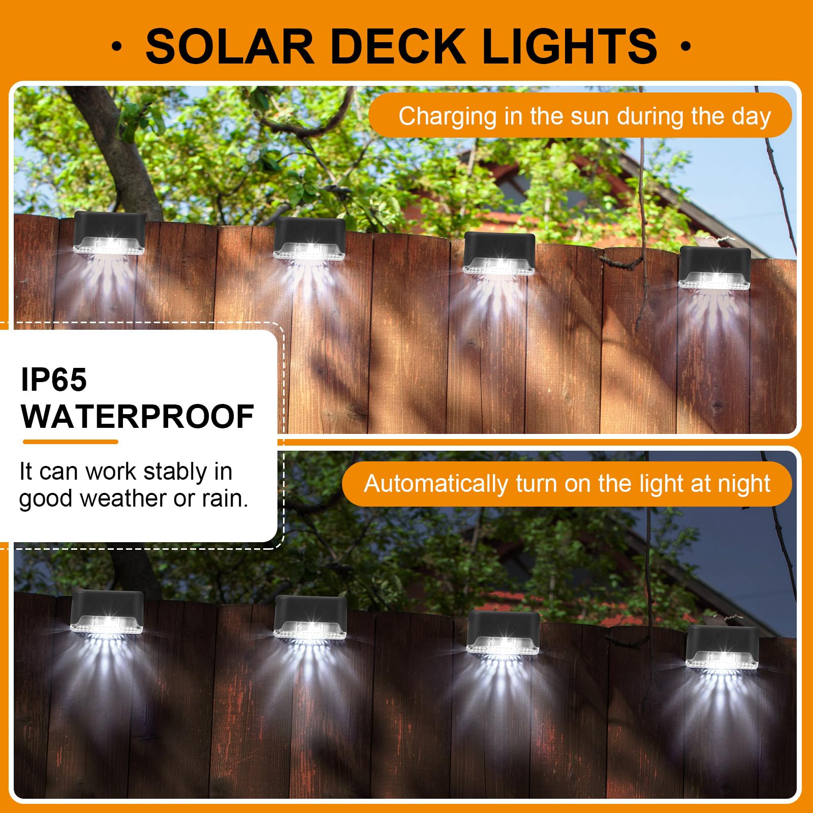 Geelin Solar Deck Lights - 32 Pcs Waterproof LED Step Lights for Stairs, Railing, Patio, Garden, Black Shell Cool White Light