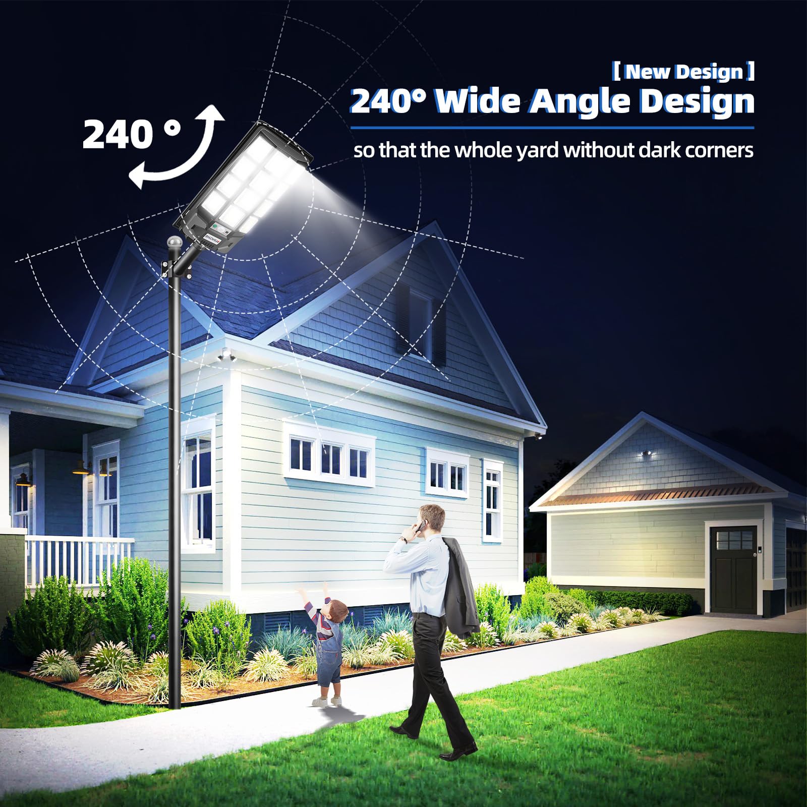 KingHe Solar Street Lights Outdoor, 6000K, 276 LEDs, Motion Sensor, Remote Control, 2 Packs, Black, Model KINGHE-BBG12G1