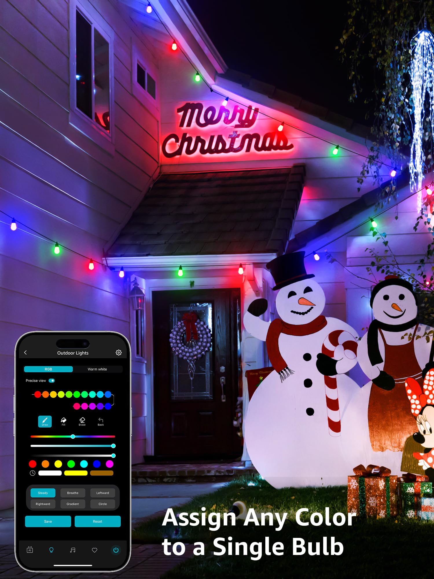 Lepro Zb1 Ai Smart Outdoor String Lights App Control, 100(88+12) Ft Rgb+Ic+Warm White Outdoor Lights 30 Led Bulbs, Alexa Google