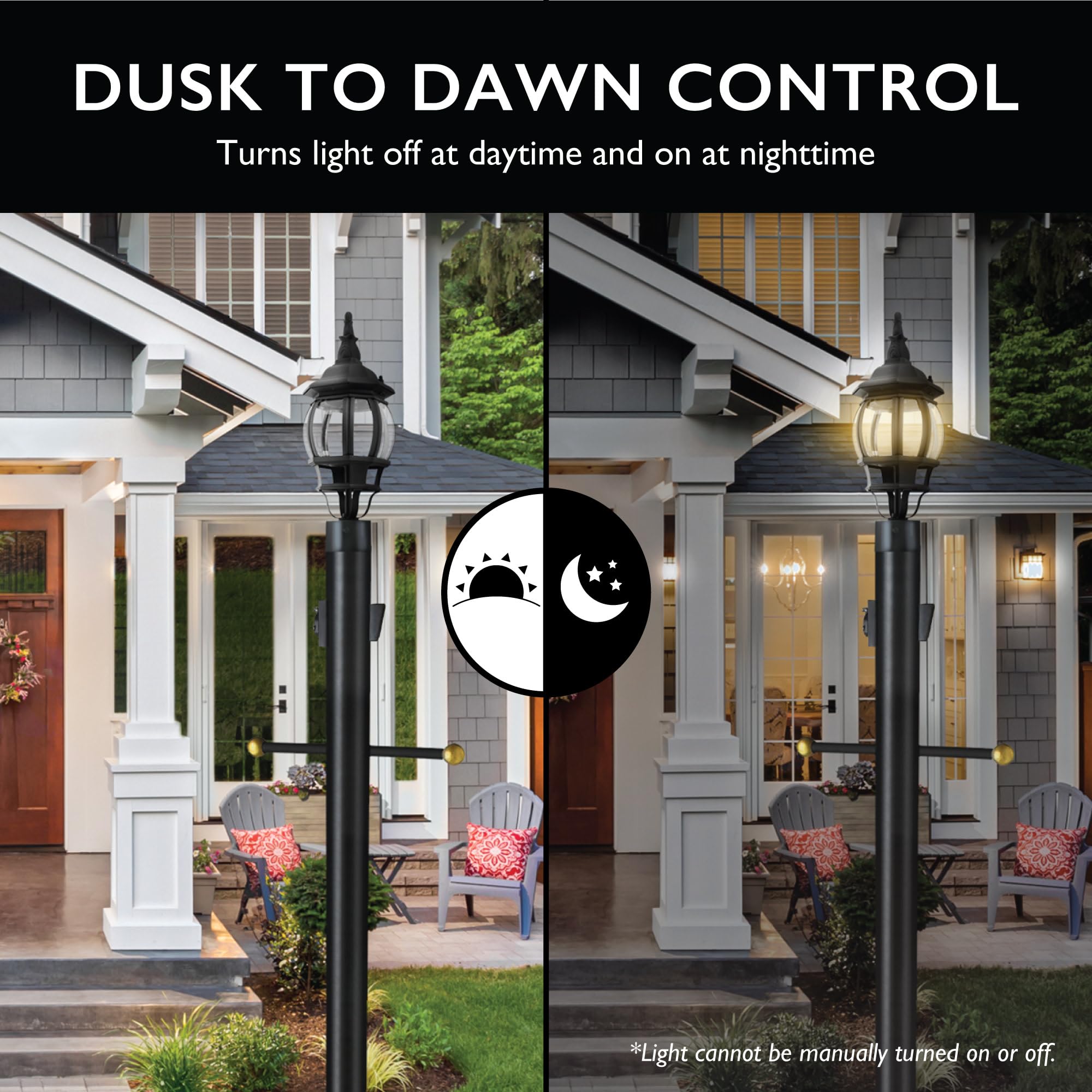 Design House Traditional Outdoor Lamp Post With Plastic Cross Arm - Direct Burial Installation - Built-In Outlet And Dusk To Daw