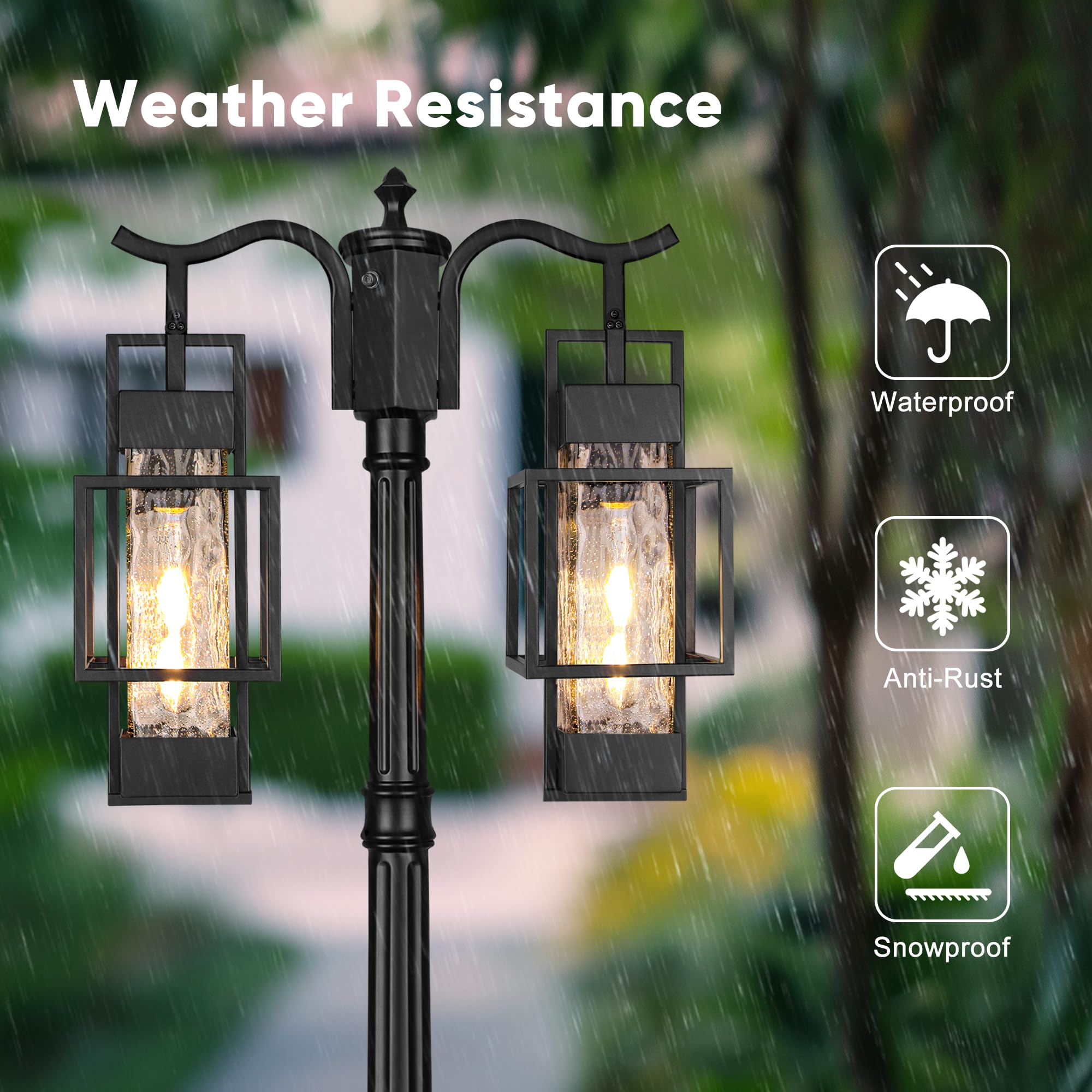PARTPHONER Dusk to Dawn Outdoor Lamp Post Light, 2-Head, Metal, Black, Hardwired - Ideal for Garden, Patio, Walkway, Driveway