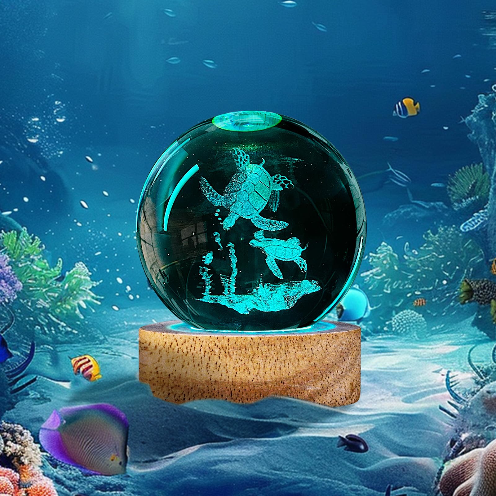 Dcoriuntg 3D Sea Turtle Crystal Ball Night Light With 16 Color, 60Mm Sea Turtle Figurine Glass Lamps With Remote Unique Turtle R