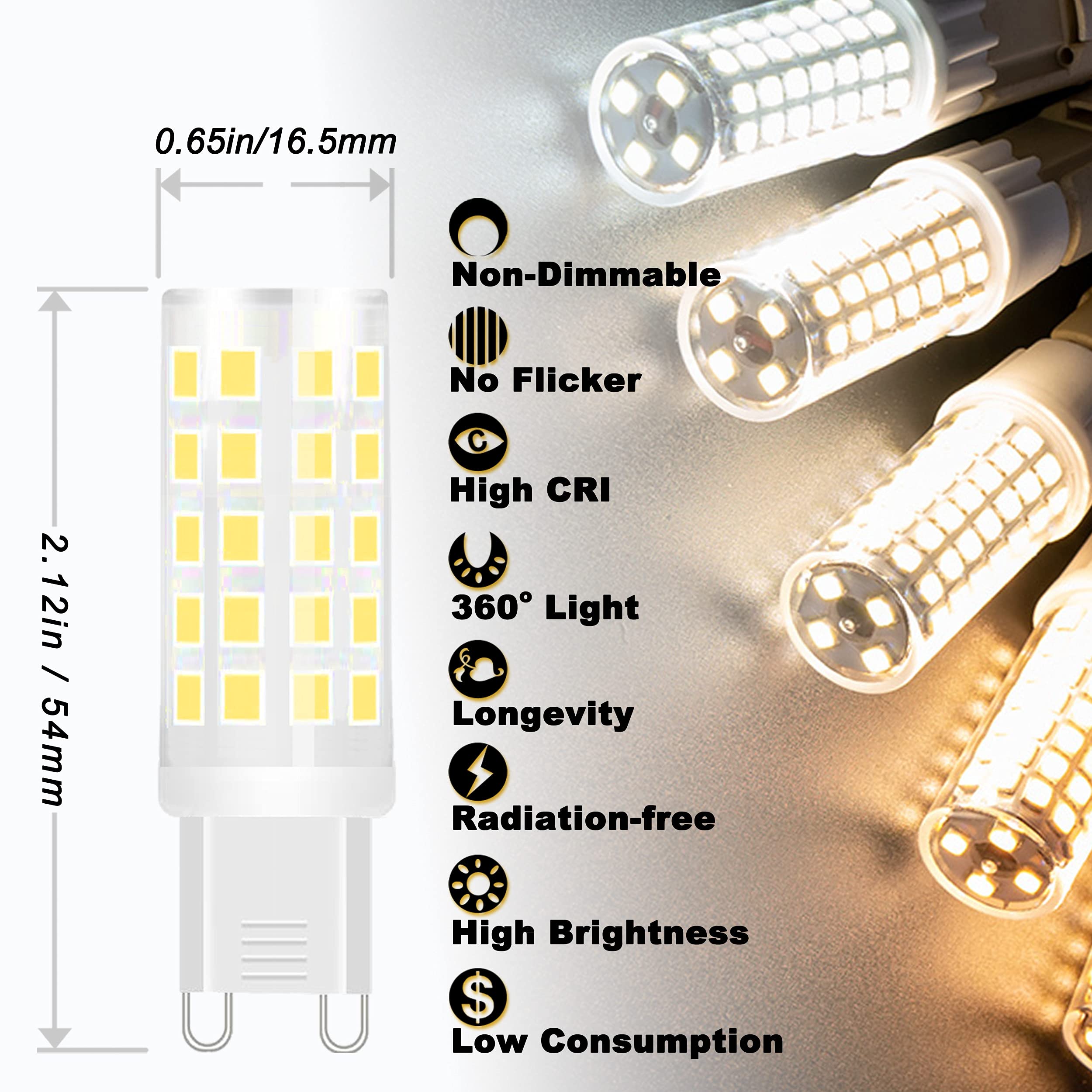 Alide G9 5W Led Bulbs 4000K Natural White,50W 60W Halogen Equivalent,Ac120V T4 G9 Bi-Pin Neutral White Led Bulbs For Chandelier