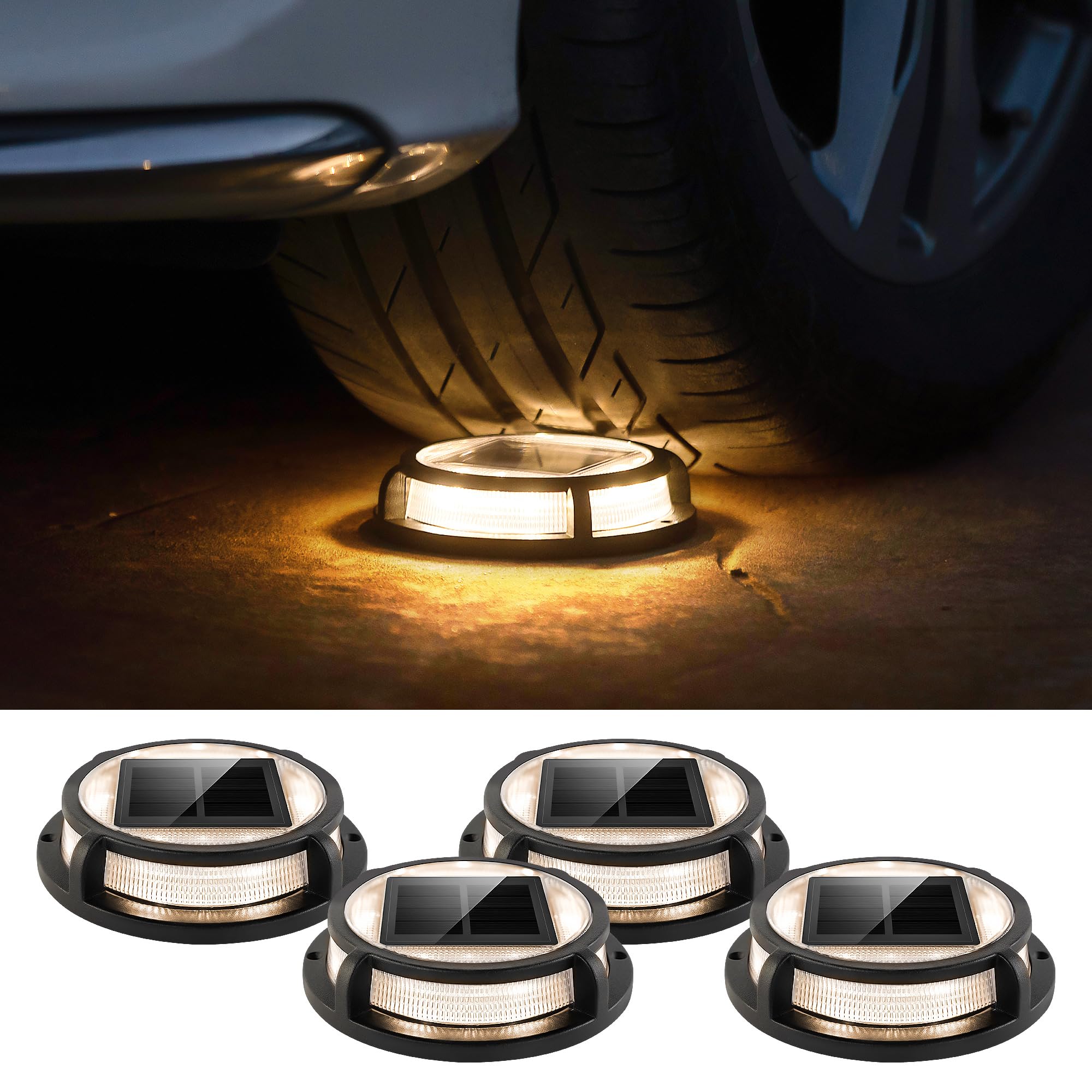 LUTEC Solar Driveway Lights, 12 LEDs, IP67 Waterproof, 4 Pack, Black, Model 6936105012-4pcs