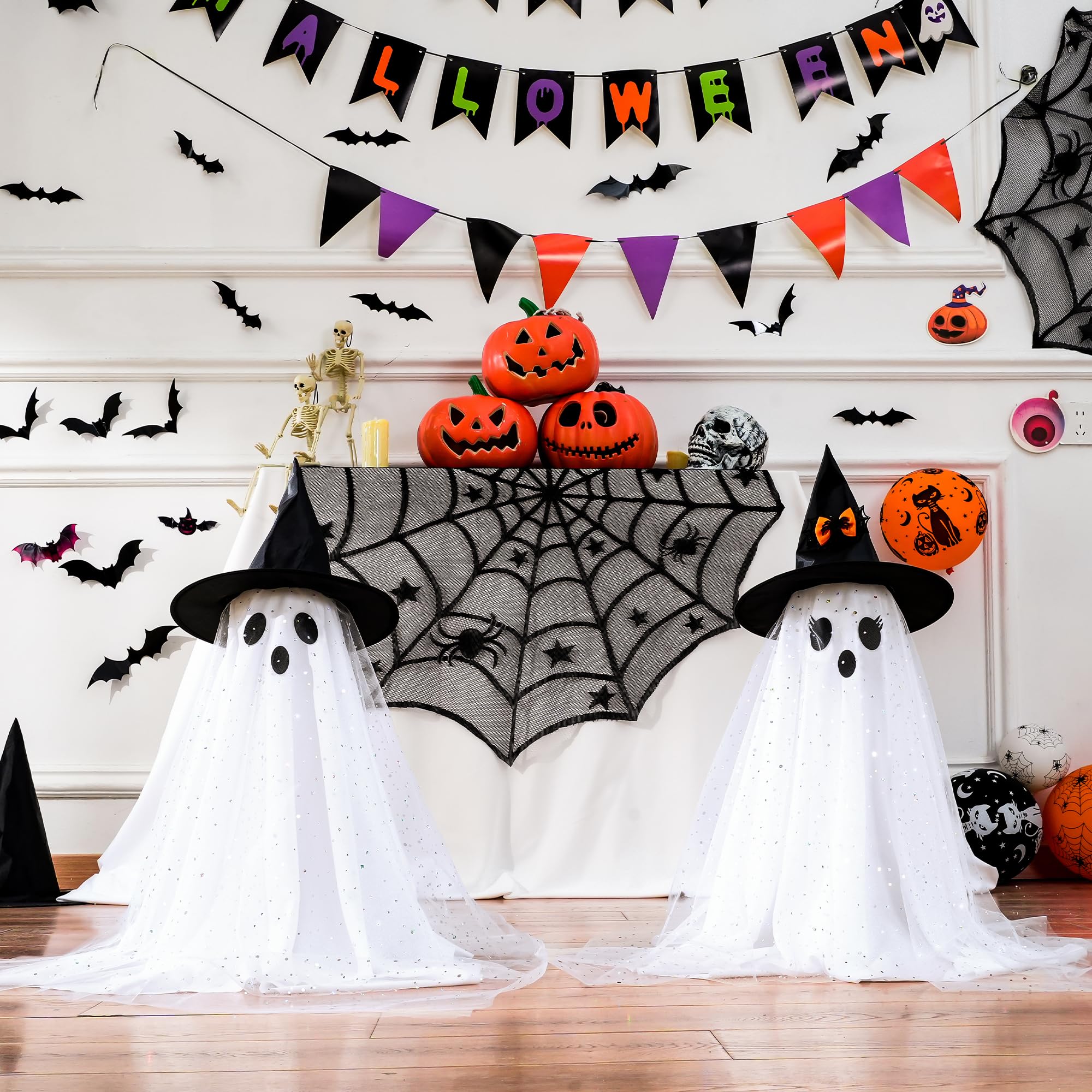 AYGXU 2pcs Halloween Decorations Indoor,Ghost Decor with String Lights Remote Control,Halloween Party Decorations,Spooky Ghost L